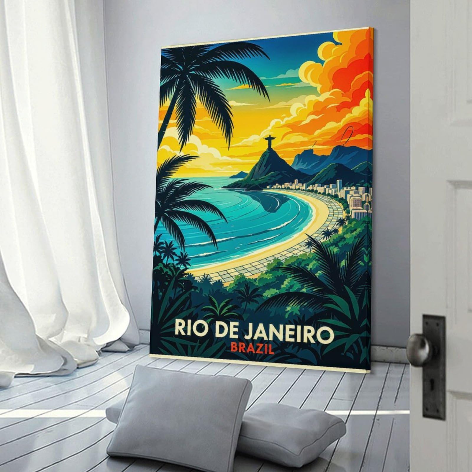Junmoney Rio De Janeiro Travel (6) Hanging Wall Art 24x36inch(60x90cm), for Front Hall, Corridor Or Welcome Spaces, Wall Decor to Refresh Empty Corners