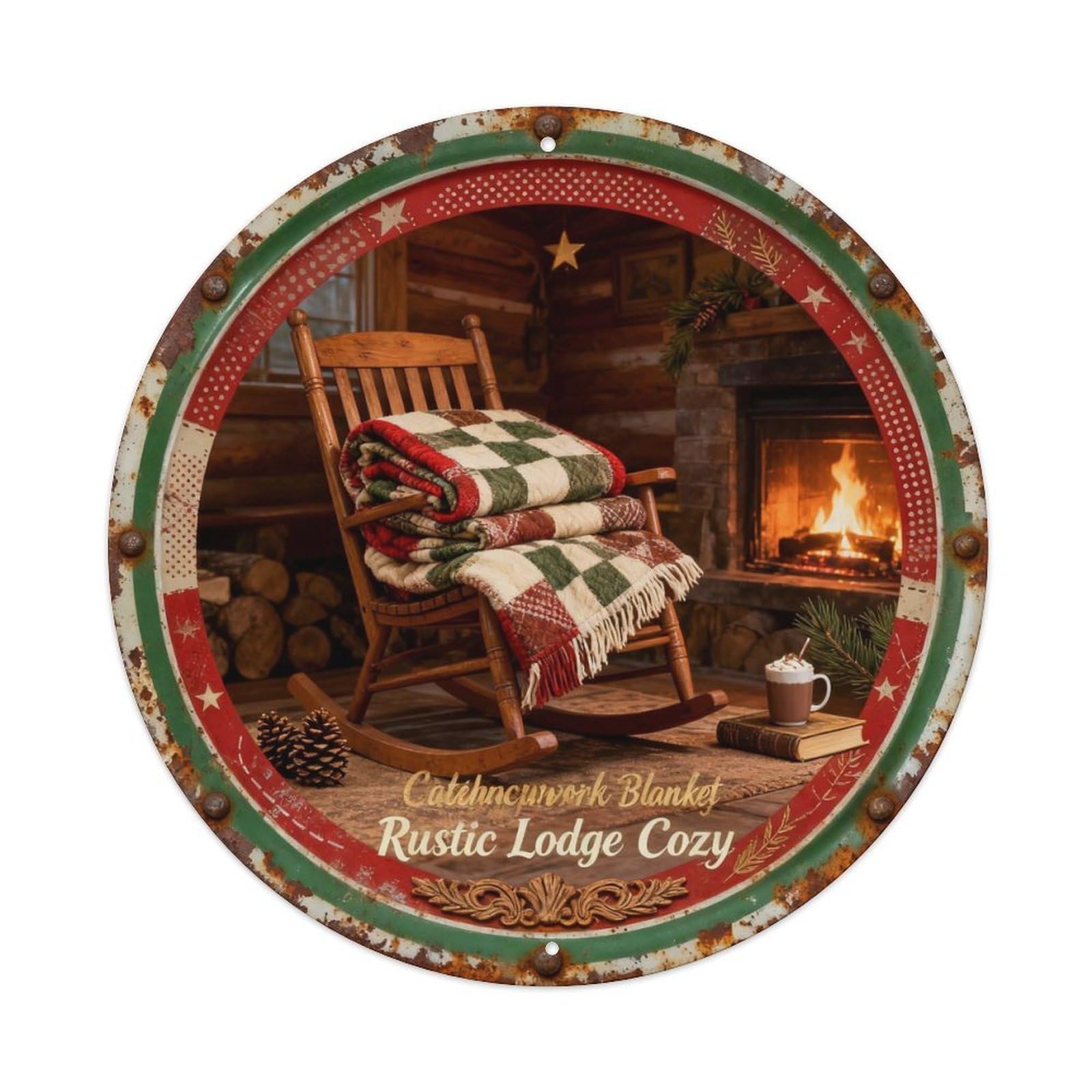 Cabin Patchwork Blanket Metal Tin Sign Plaque