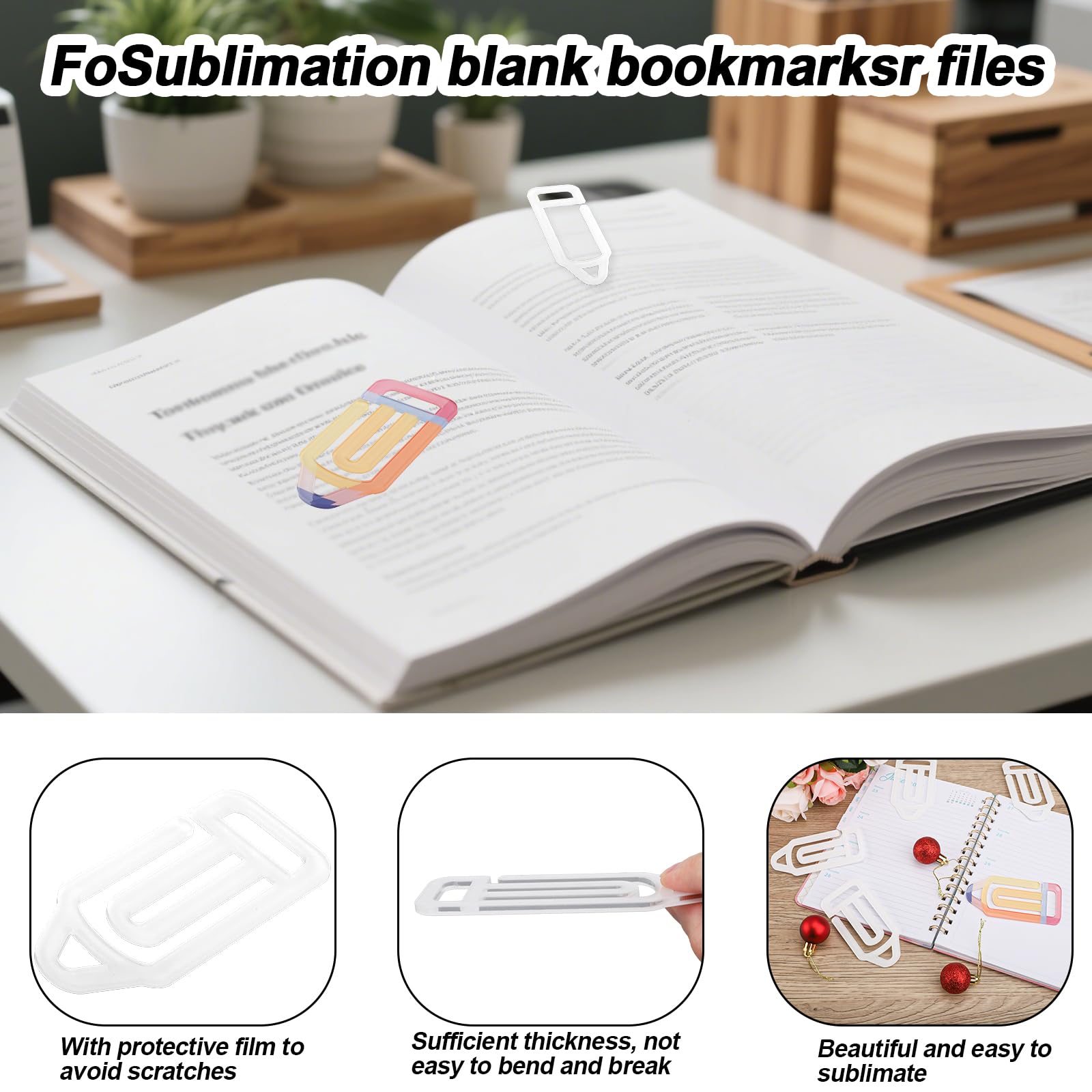 Gosknor 10pcs Sublimation Paper Clips, 3.94x1.97in Acrylic Sublimation Blank Clips Crafts Supplies Jumbo Pencil Style Paperclip for Home Office Crafts Use - Image 4
