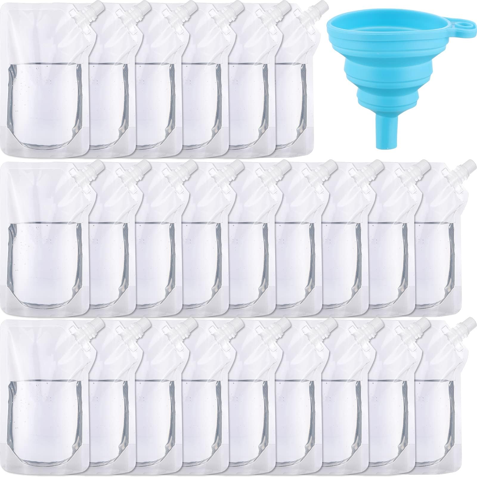 Excefore 50 Pcs 16 Oz Reusable Plastic Flask Drink Pouches with Collapsible Funnel - Perfect for Travel, Parties, and More
