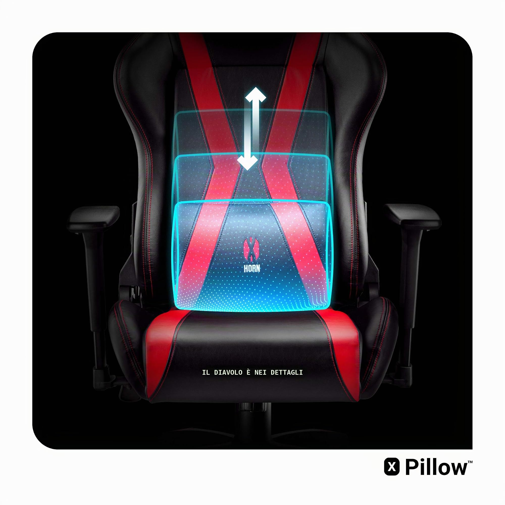 DIABLO X-Horn 2.0 Sedia da Gaming Gamer Poltrona da Ufficio Scrivania Girevole Braccioli 3D Design Ergonomico Supporto Lombare Meccanismo di Inclinazione Nero-Rosso Normal (L)