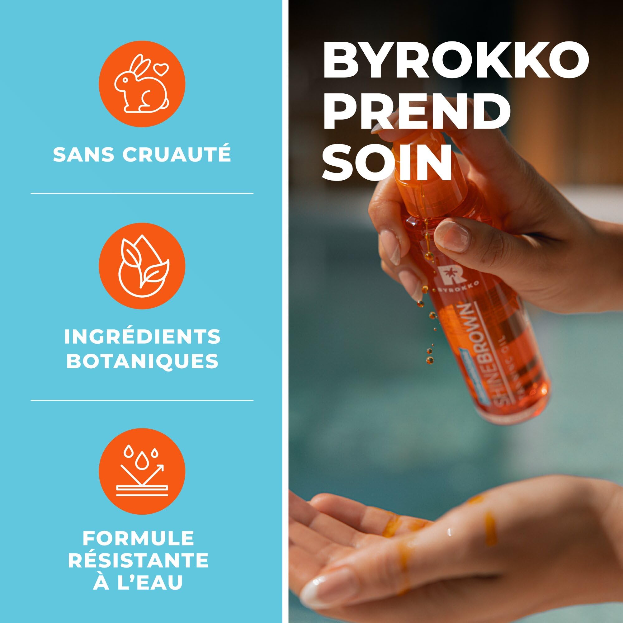 BYROKKO Shine Brown Huile de bronzage bêta-carotène (150 ml), huile d'accélérateur de bronzage pour banc de soleil et soleil d'extérieur - Huile ultime pour un bronzage impeccable et un éclat