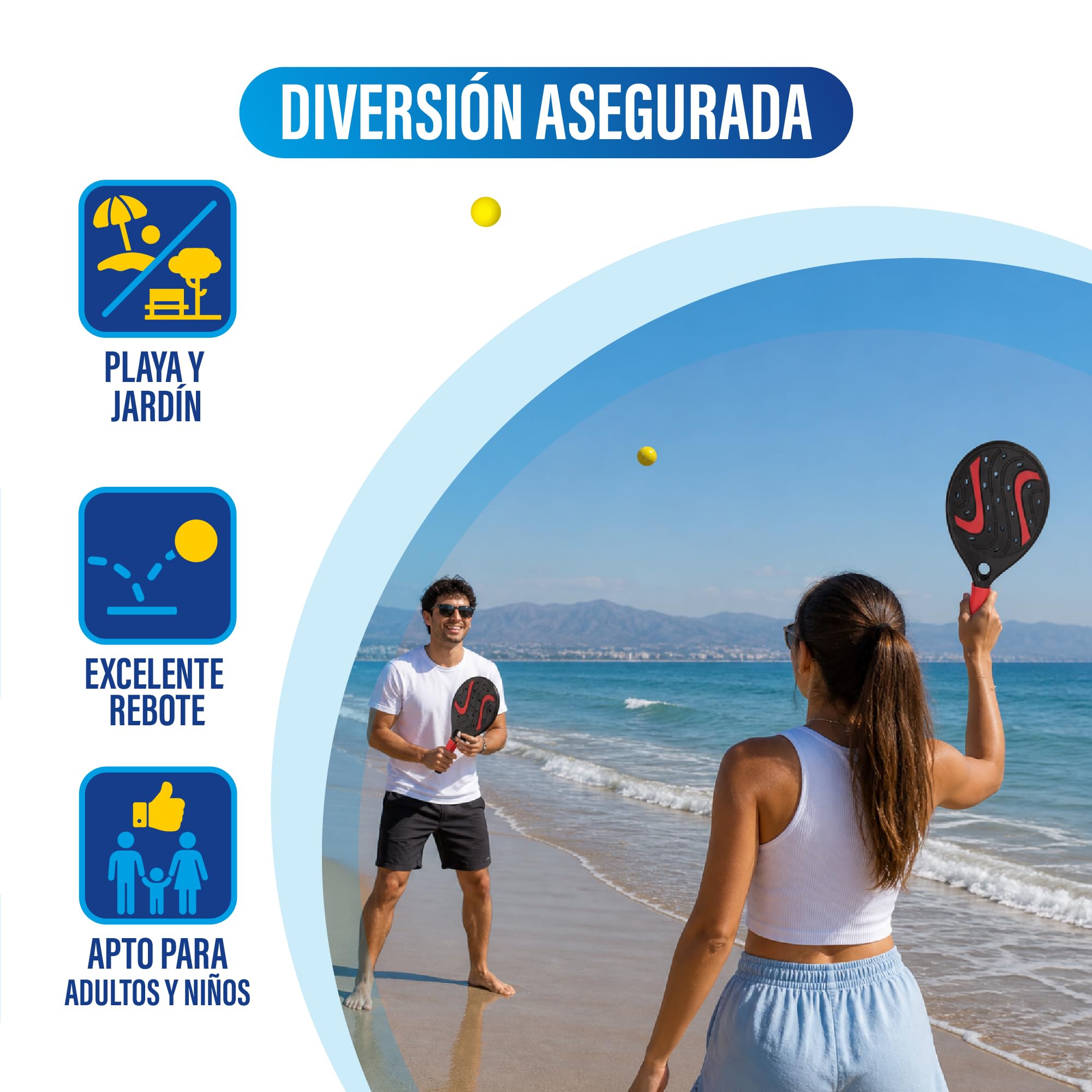 Wasserdichte Strandschläger, Set mit 2 Schlägern mit Ball zum Spielen am Strand, Pool oder Camping, Spaß für Kinder und Erwachsene (schwarz-rot)