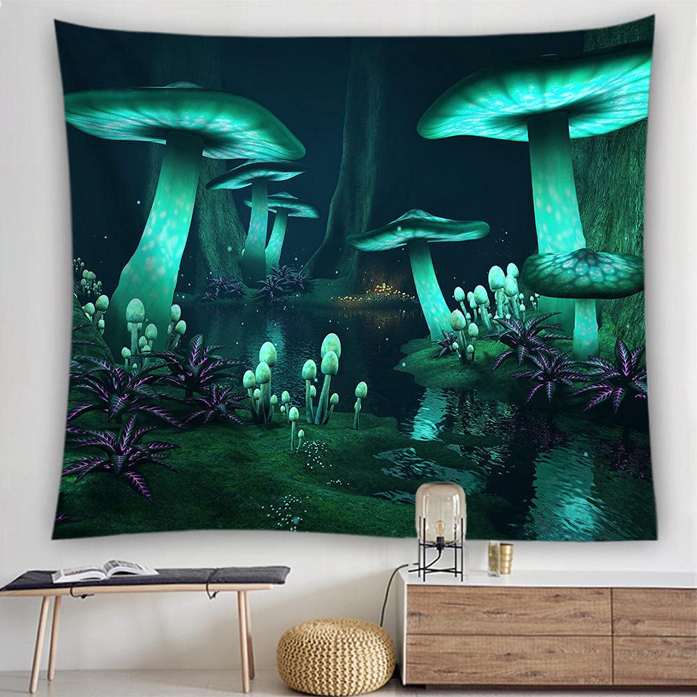 LNXSESN Tapestry Fluorescent Green Mushroom Tapestry for Bedroom Aesthetic Wall Tapestry Polyester Room Decor Wall Hanging Wall Art Tapestries Wall Decor Home Decor Accessories 150x230cm