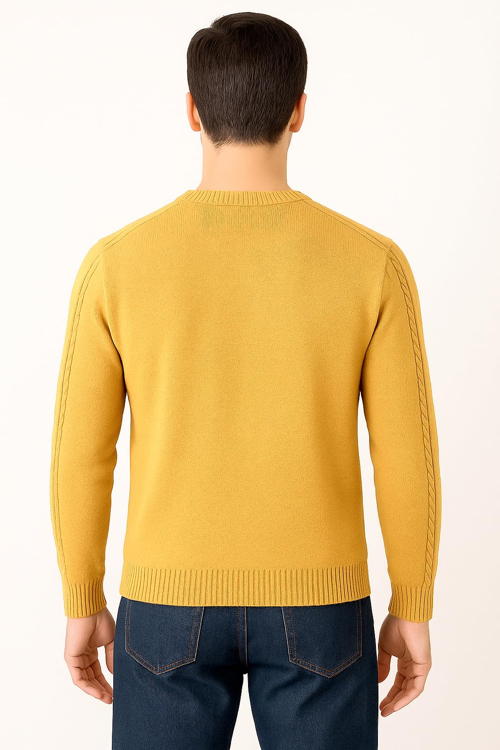 Maglione Girocollo in Calda e Morbida Lana - Maglia da Uomo in Tinta Unita con Fantasia a Treccia - Made in Italy