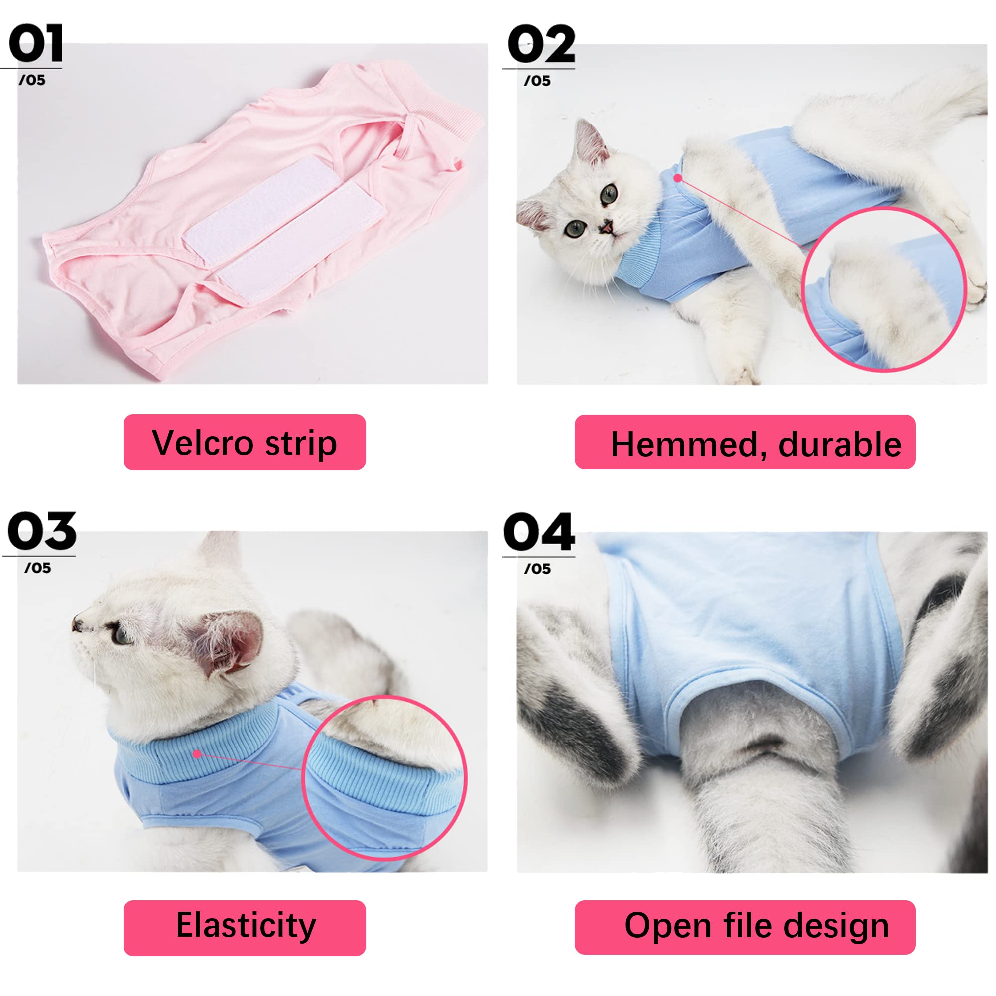 M 2.5-3.5kg Cat Professionnel Restauration Convient pour abdominaux Collerette des plaies ou des Maladies de la Peau, Gilet Chat Anti lechage, après la Chirurgie Porter (Rose)