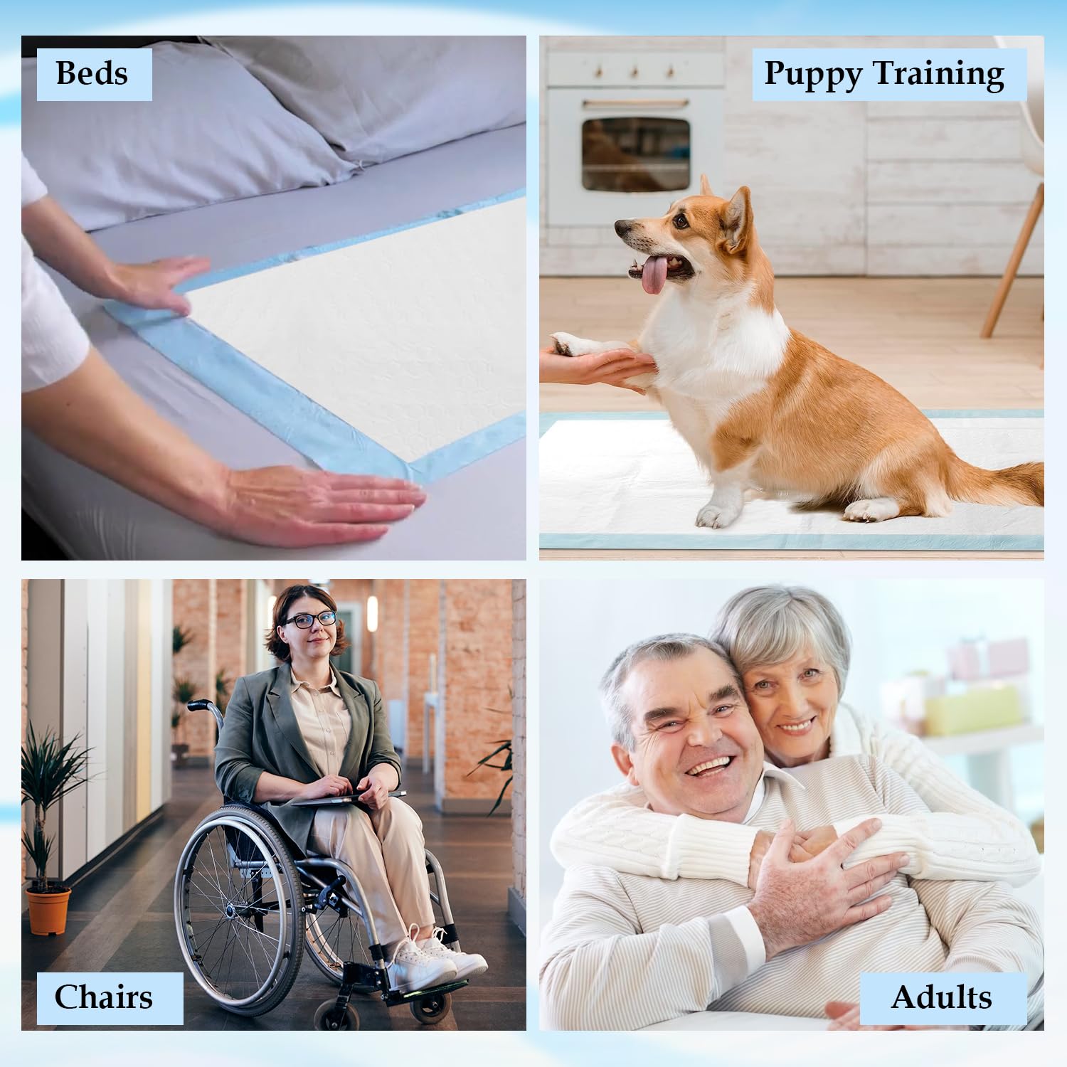 Almohadillas desechables de 23 x 36 pulgadas para incontinencia [30 unidades], chux, fundas de cama, entrenamiento de cachorros, protección gruesa y súper absorbente para niños, adultos,