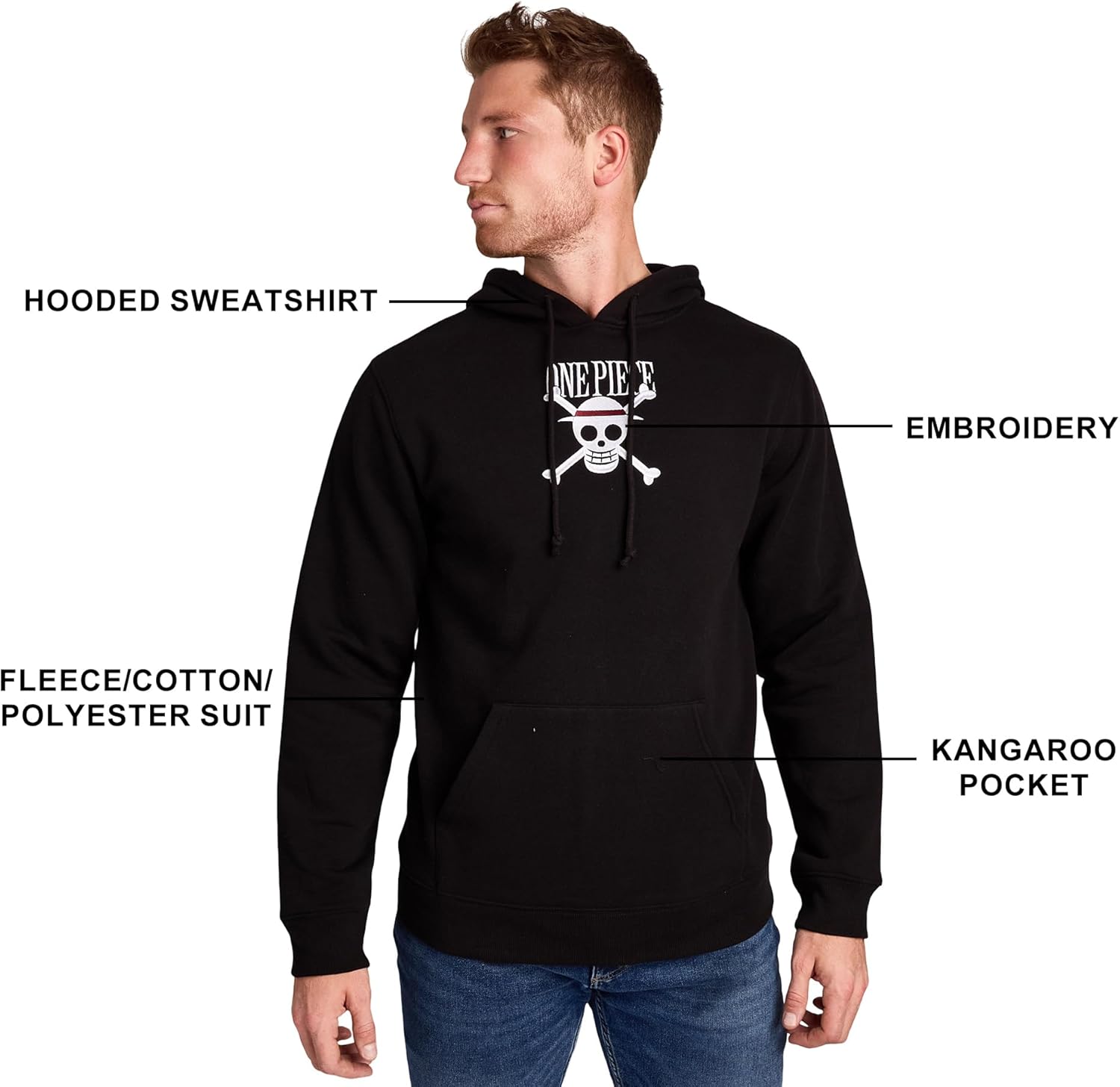 Bioworld One Piece Monkey D. Luffy Men's Black Long Sleeve Hooded Sweatshirt - Image 5