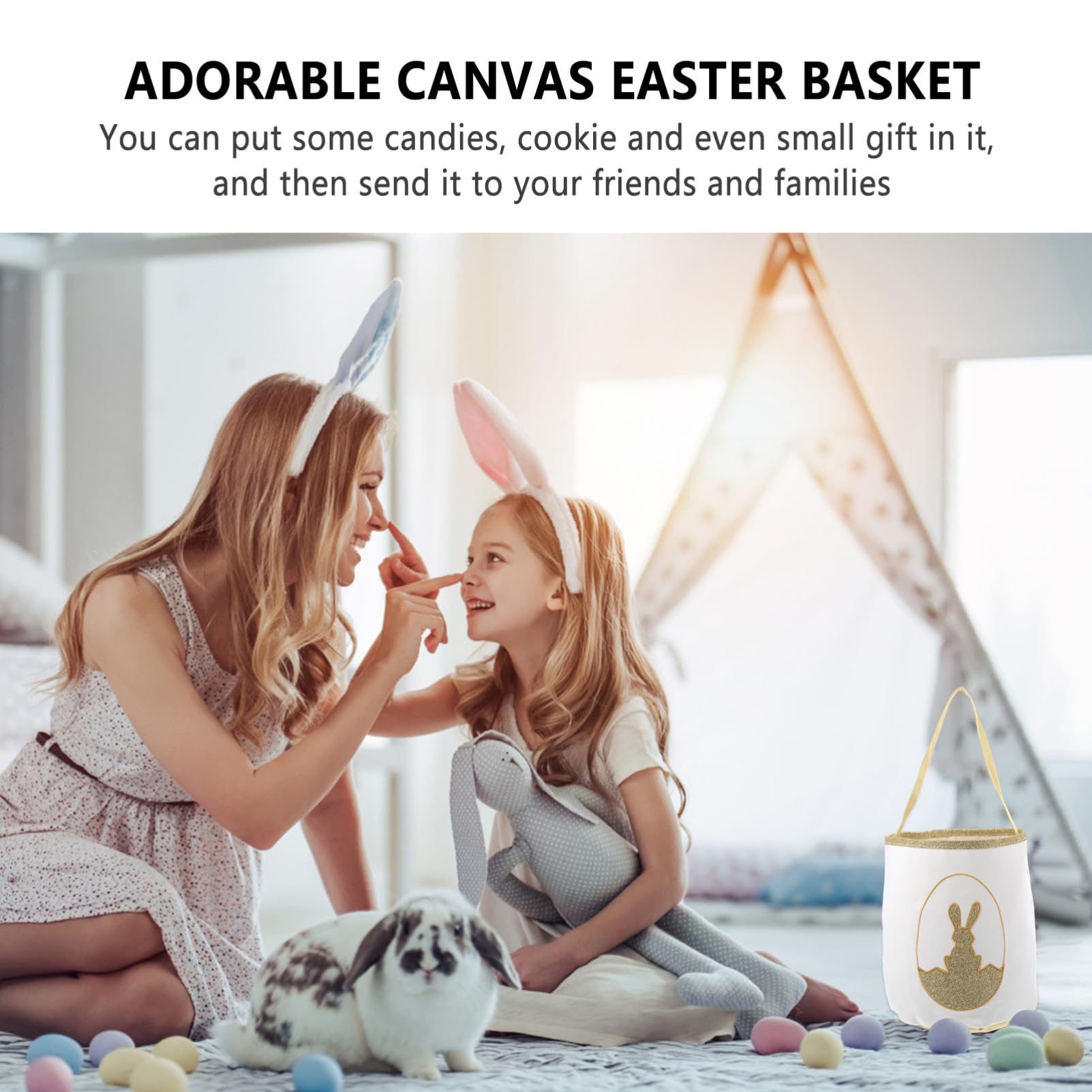 Cabilock 3piezas Canasta De Dulces De Pascua Diseño De Conejo Recipiente Para Golosinas y Decoración Bolsa Portátil Para Almacenamiento De y Galletas