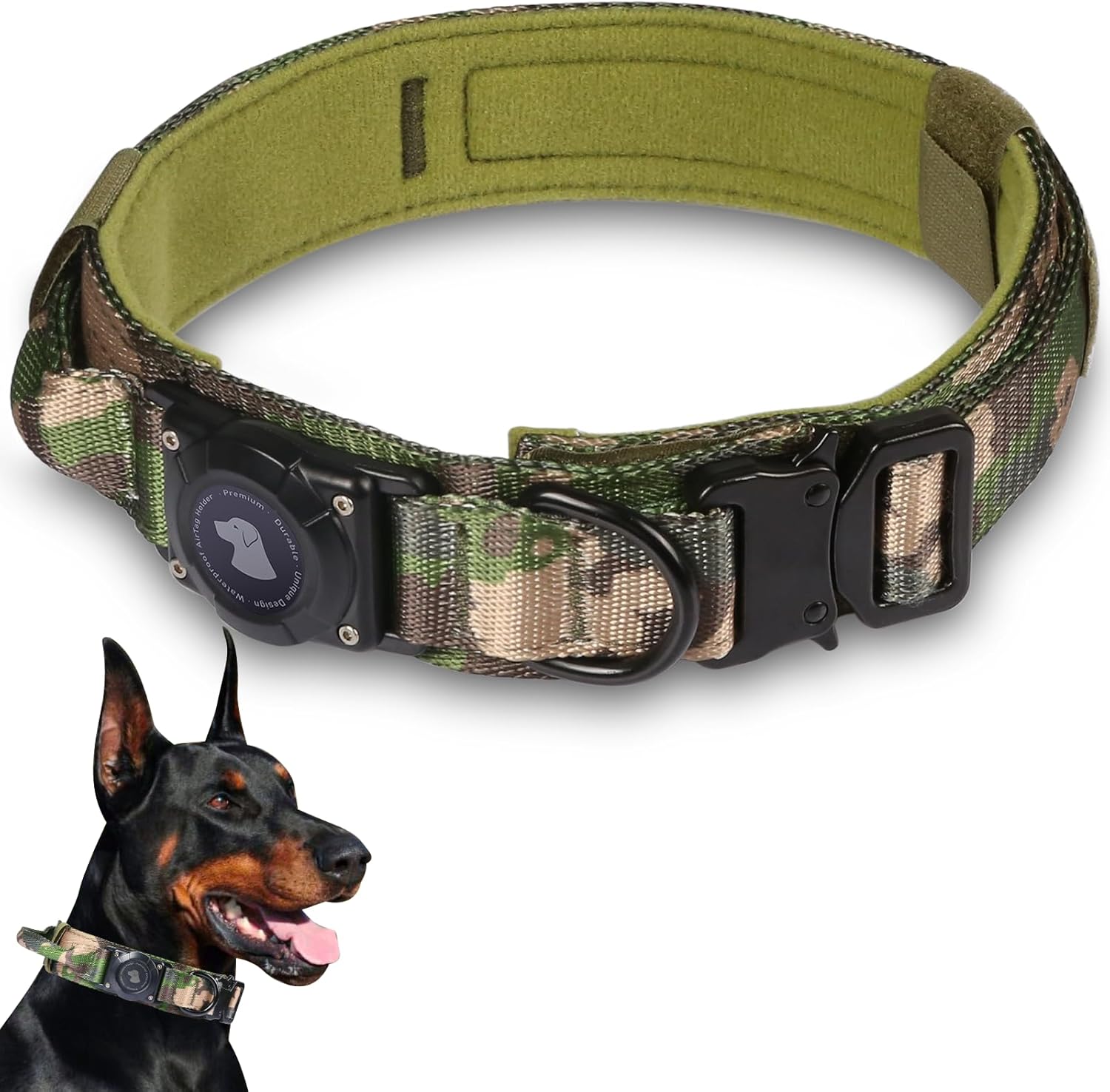 2026 Upgrade Waterproof AirTag Dog Collar, Military Tactical Dog Collar with AirTag Holder, Comfortable Control Handle and Metal Buckle, GPS Dog Collar Holder for Medium to Large Dogs (Purple, XL)