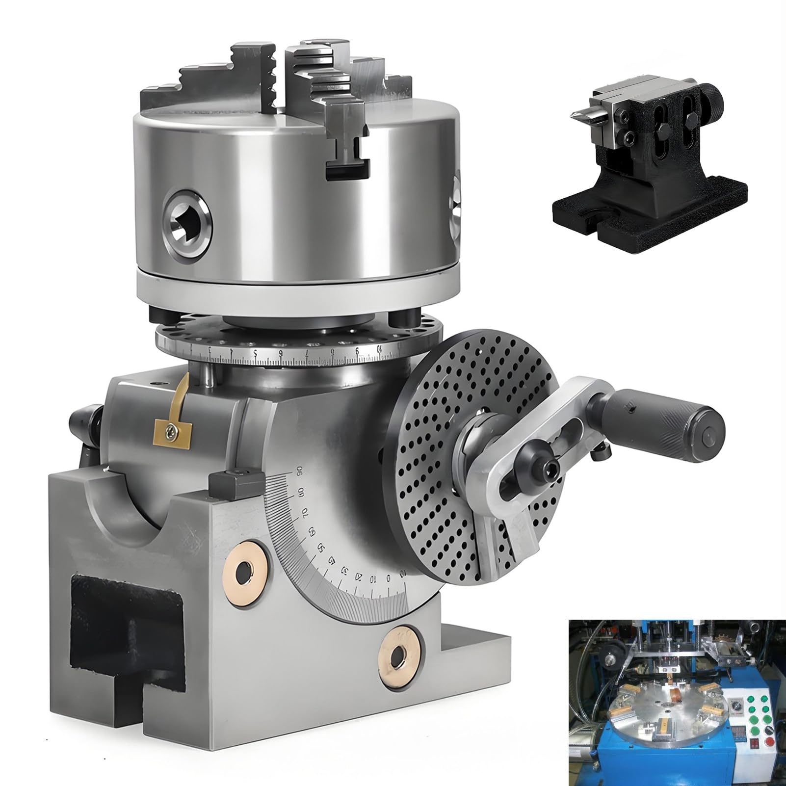 XCSCUK Indexing Dividing Head, Semi-Universal Milling Head Set,with 3 Jaw Chuck/Spiral Tailstock/Dividing Plates,for Horizontal Or Vertical Use (4inch)