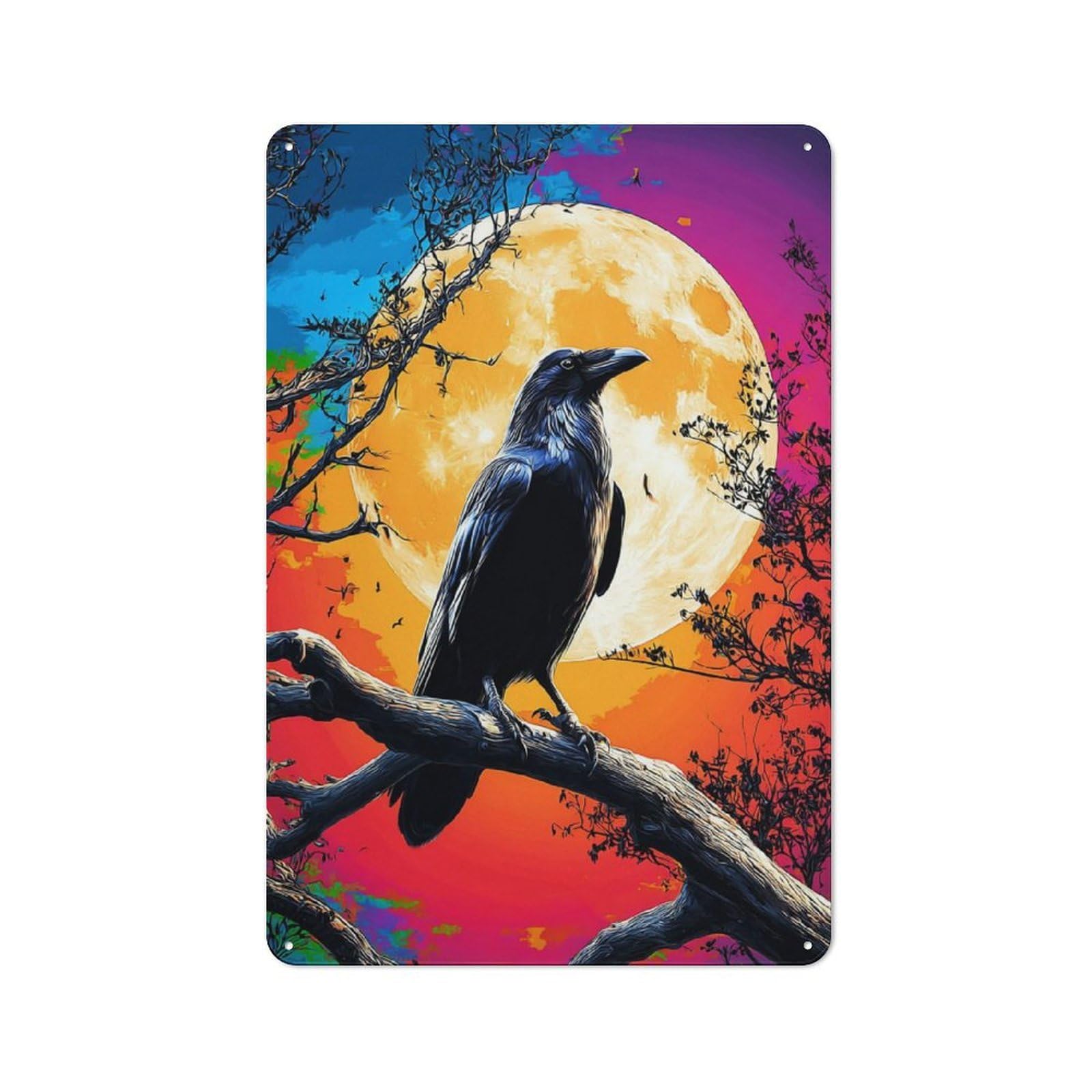 Junmoney Moonlit Raven Silhouette Vintage Cafe Metal Sign 30X20cm Featuring Bistro Wall Plaque For Tea Room, Shop Wall Or Breakfast Area