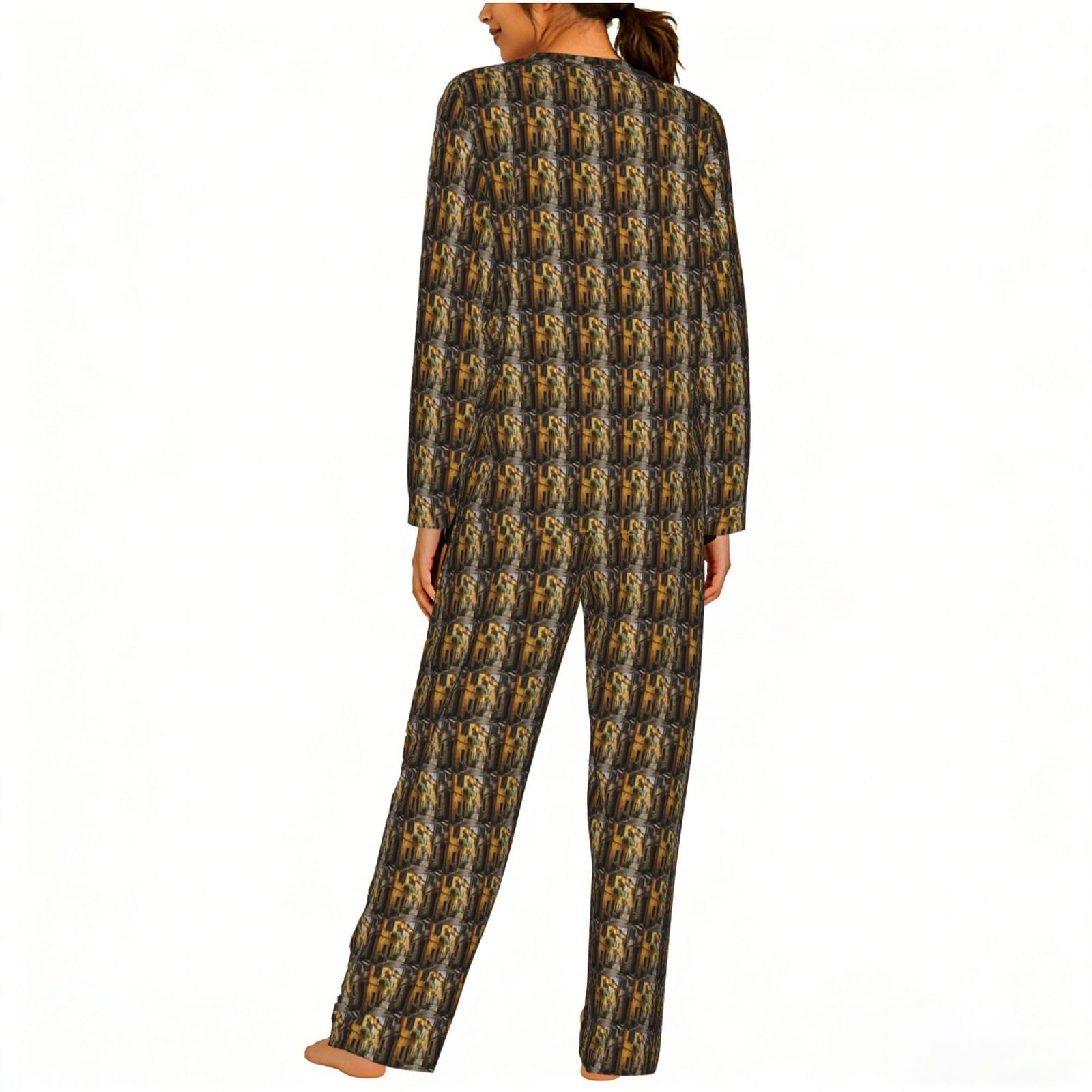 Pigiama da donna con stampa italiana Old Street, a maniche lunghe, morbido, da spiaggia, vacanze, abbigliamento da notte, regalo casual