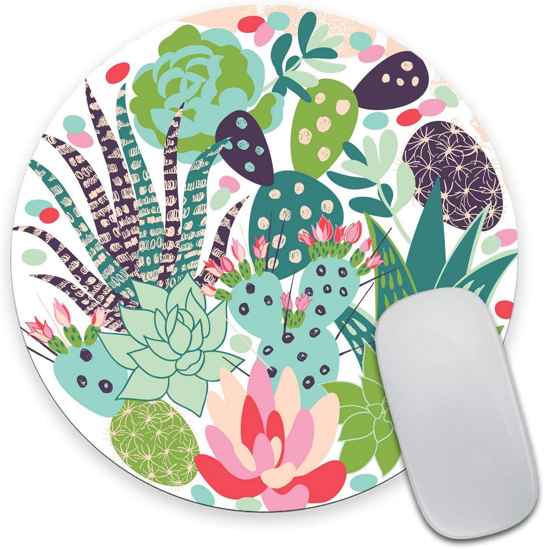 Floral Succulent Round Mouse Pad - 7.9x7.9 Inches, Beautiful Cactus Design Computer Accessory