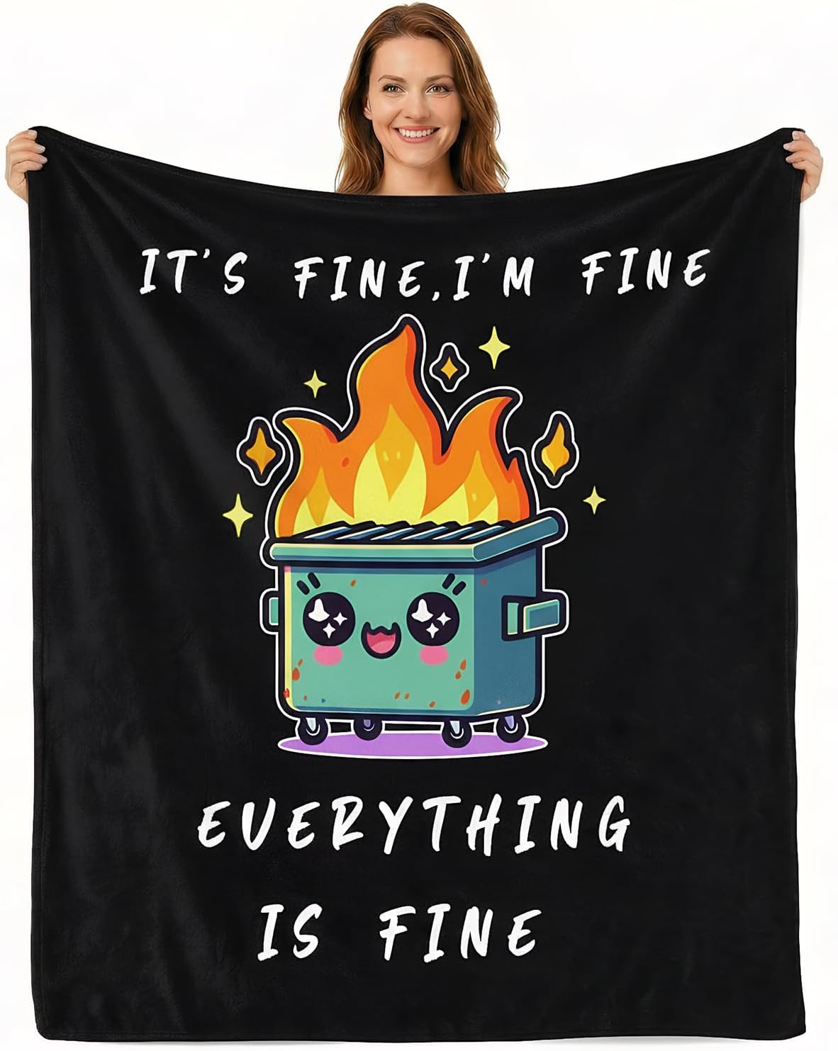 Funny Emotional Support Dumpster Fire Office Chair Blanket Funny Office Gifts for Coworkers Boss It's Fine I'm Fine Everything is Fine Beige Fun Soft Throw Blanket 60"X50"