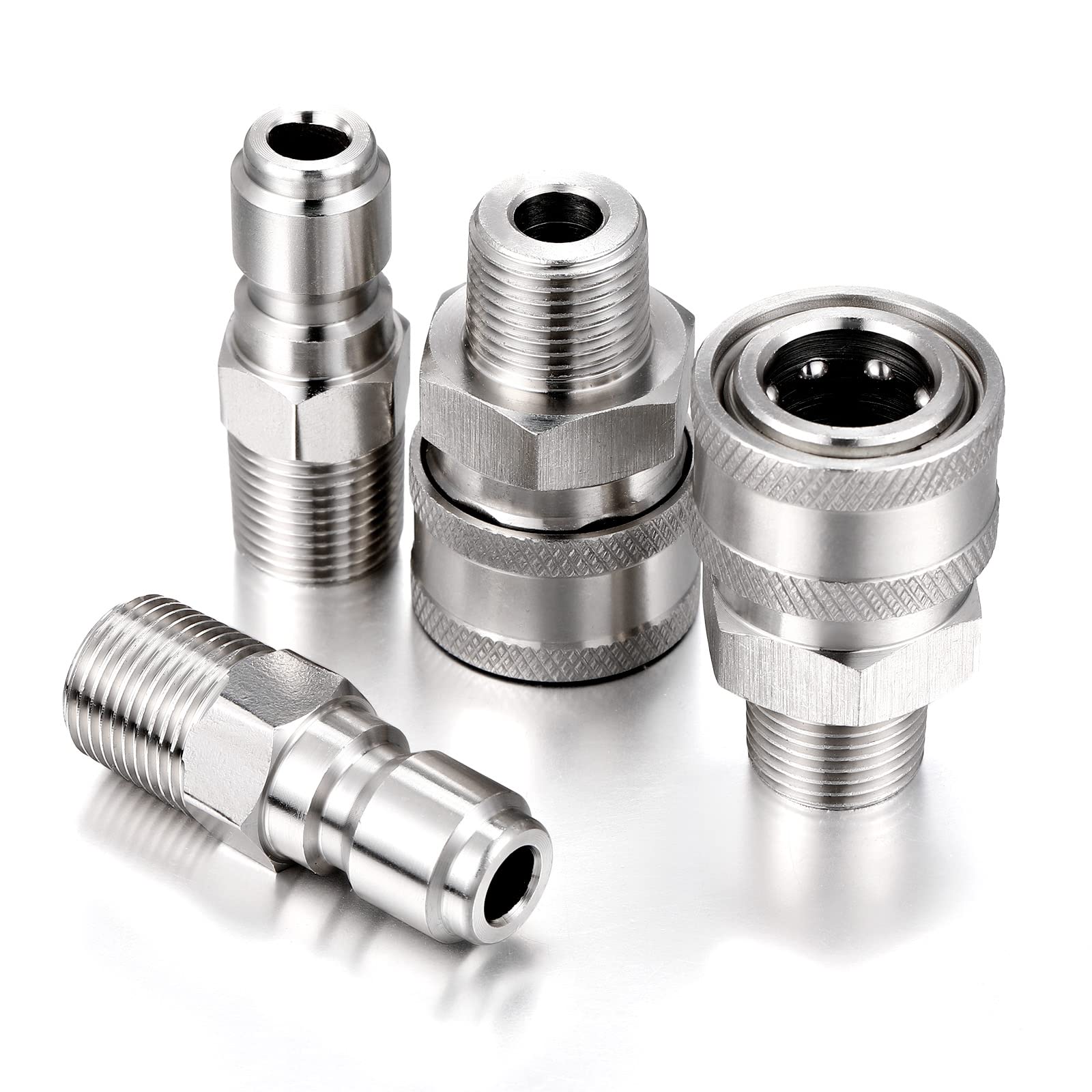 4 Sets Edelstahl-Schnellverbinder 3/8 NPT – Für Hochdruckreiniger & Pumpen | Rostfrei, Bis 6000 PSI, Einfach Montiert