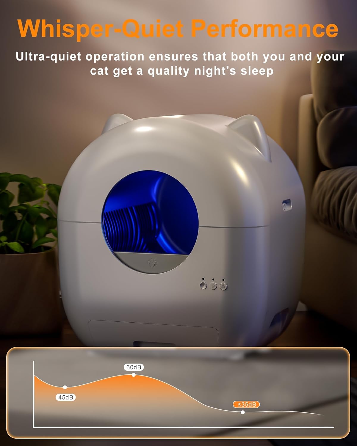 Automatic Cat Litter Box, Self Cleaning Cat Litter Box for Multiple Cats with Large Capacity, App-Controlled Safety Sensor, Odor-Free Waste Disposal,1 Roll of Trash Bags, White (White-2.0)