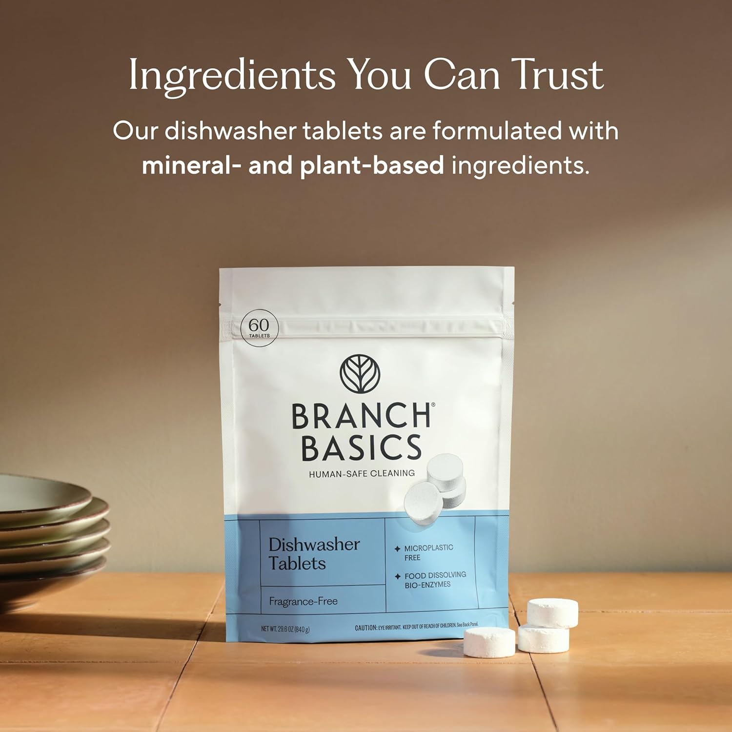 Branch Basics Dishwasher Tablets – 60 Ct | Plastic-Free, Fragrance-Free, Human-Safe | Delivers a Powerful Clean Without Harsh Chemicals