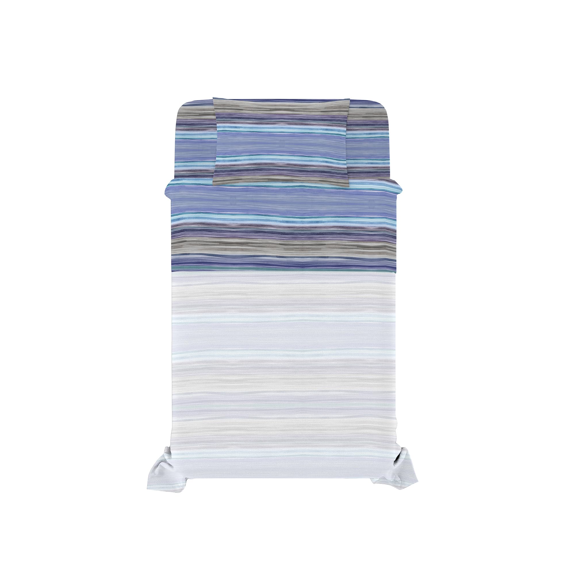 Set Lenzuola Letto Singolo River, lavorato in Italia - Completo Letto, Lenzuolo Sotto con Angoli, Telo Sopra 90x200cm e Federa con Patella Interna (Singolo, rio blue)