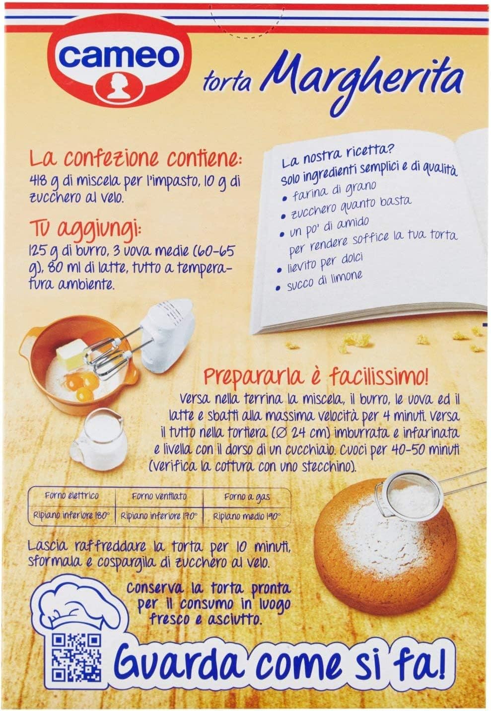 Cameo Torta Margherita Italienische Kuchenmischung, traditionelles Rezept, 188 g, 6 Stück, inklusive Schlüsselanhänger