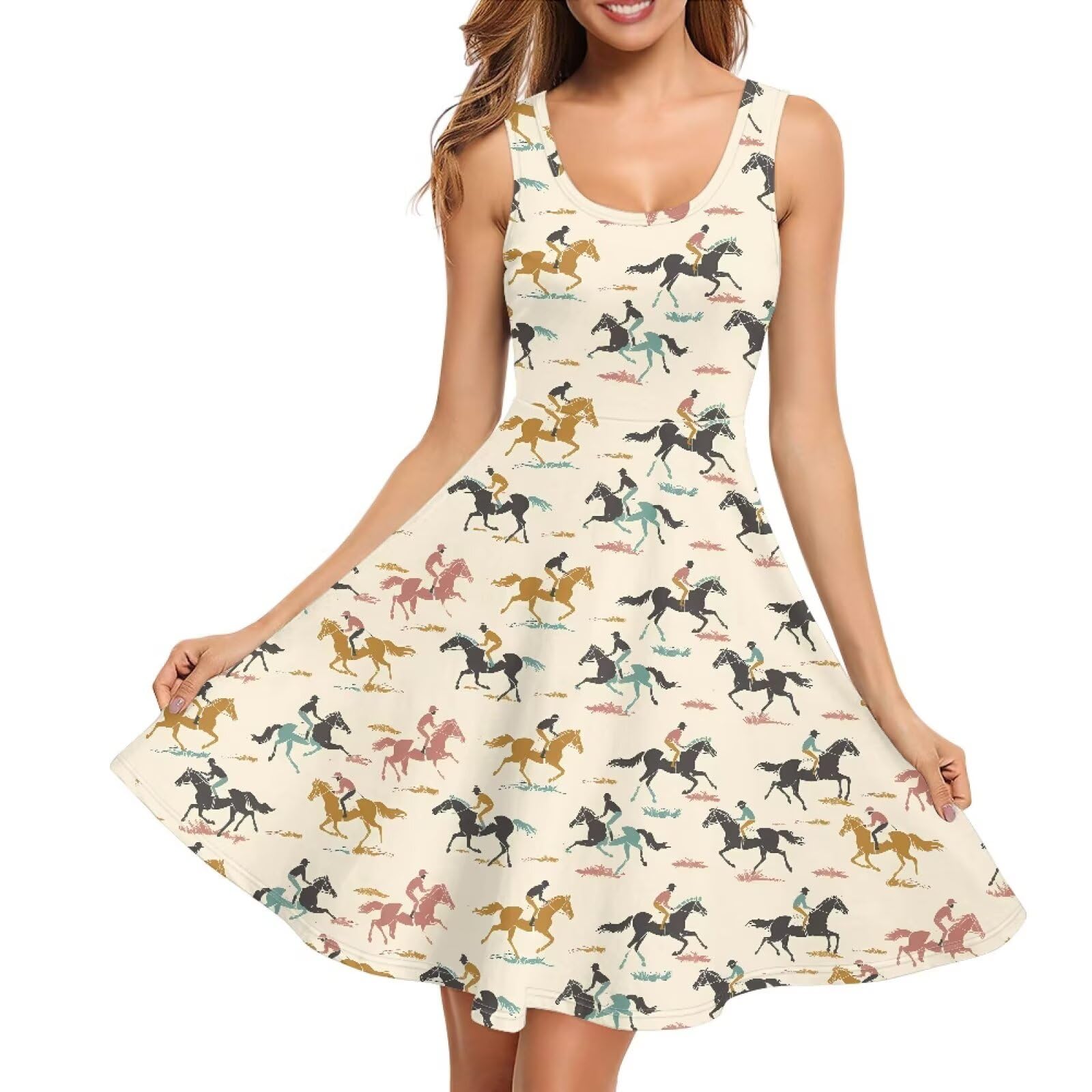 Women Stylish Tank Dresses Sleeveless Round Neck Midi Casual Dress with Pocket for Summer