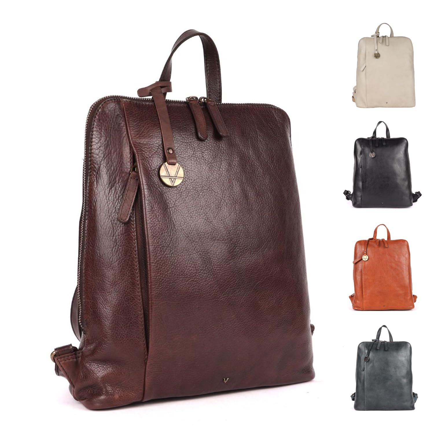 VILENCA HOLLAND 14.5 Inch Genuine Leather Backpack for Women and Men, Brown Leather Backpack with Adjustable Shoulder Strap