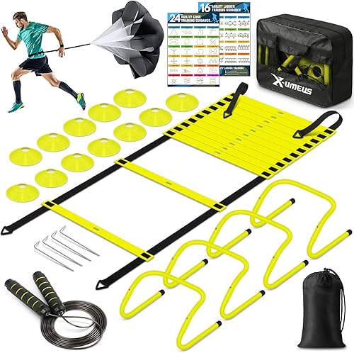 Miniatura 10 de Agility Ladder Speed Training Equipment Set-20ft Agility Ladder,12 Soccer Cones,4 Hurdles, Jump Rope, Running Parachute| Basketball Football Soccer