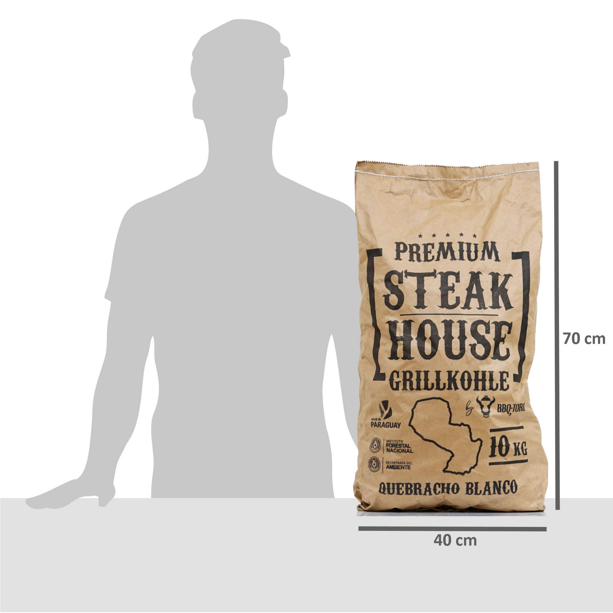 BBQ-TORO Premium Steak House Charbon végétal I Quebracho Blanc I Charbon de bois I Qualité restaurant (20 kg)