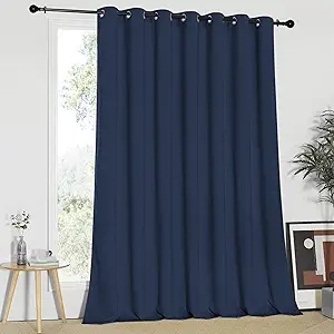 NICETOWN Blackout Wide Sliding Door Curtains - Insulated Noise Reduction Drapes, Privacy Vertical Blind for Living Room & Bedroom (Navy, W100 x L95 inches)