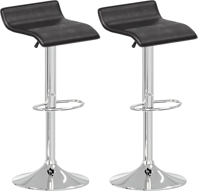 JOISCOPE Bar Stools Set of 2 PU Leather Swivel Kitchen Stools, Height Adjustable Bar Stool Backless with Footrest, for Breakfast Bar, Counter, Kitchen (A-Style, Black)