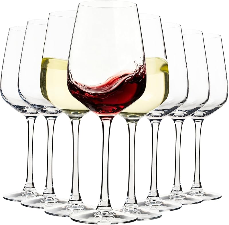 Set de 8 copas de vino de 15 oz, copas de tallo grueso para vino tinto/blanco, copas de vino tinto transparente de base pesada para todos los días, amantes del vino, fiestas, regalos, apto para lavavajillas, 460 ml, juego de 8 piezas