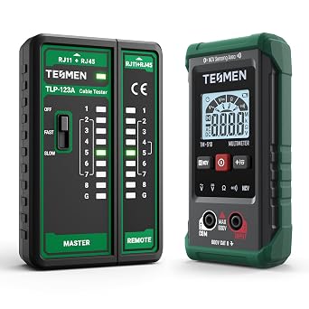 TLP-123A Network Cable Tester with TM-510 Digital Multimeter Bundle, RJ11 RJ45 Ethernet Wire Tester for CAT5/CAT5E/CAT6/CAT6A/CAT7, AC/DC Voltage, Resistance & Continuity Testing Kit