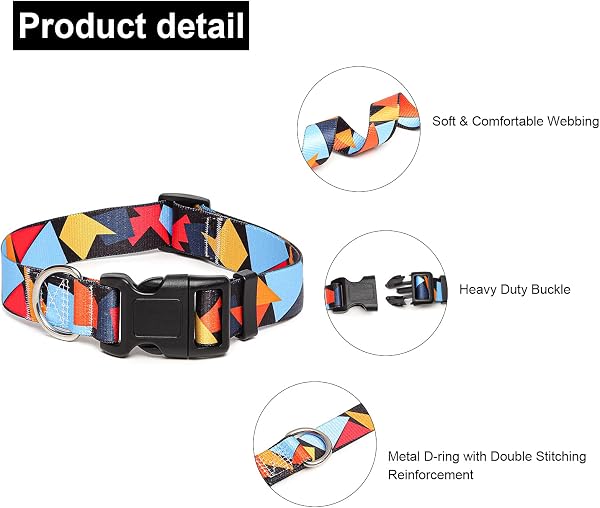 Dog Collar, Nylon Soft Adjustable Collars for Dogs, Cats, Puppies Small Medium Large (M, Color Block) - 3