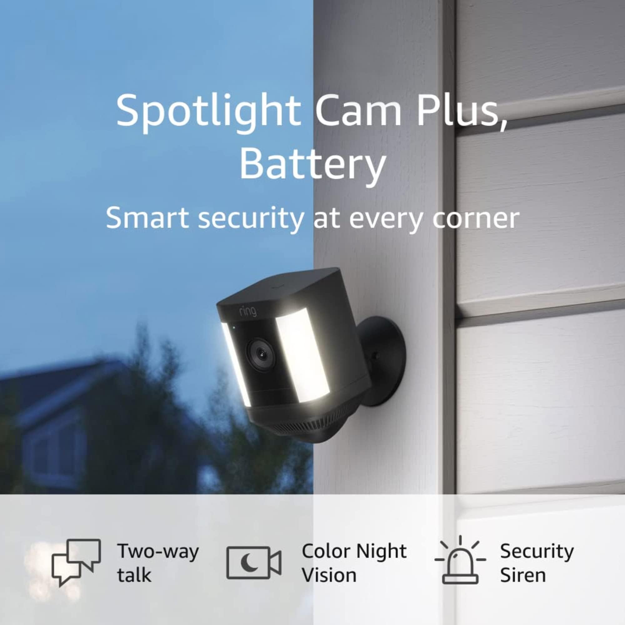 Ring Spotlight Cam Plus, Battery | Two-Way Talk, Color Night Vision, and Security Siren (2022 release) | 2-pack, Black