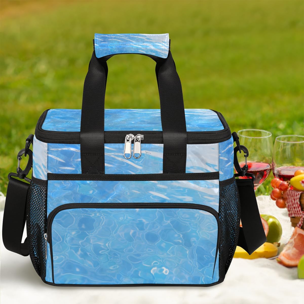 Blue Water Insulated Picnic Backpack Lunch Box for Women Men Picnic Basket Tote Lunch Bag Picnic Bag Portable Lunch Bags for Picnic, Beach, Work, Trip,Office, Camp Ocean