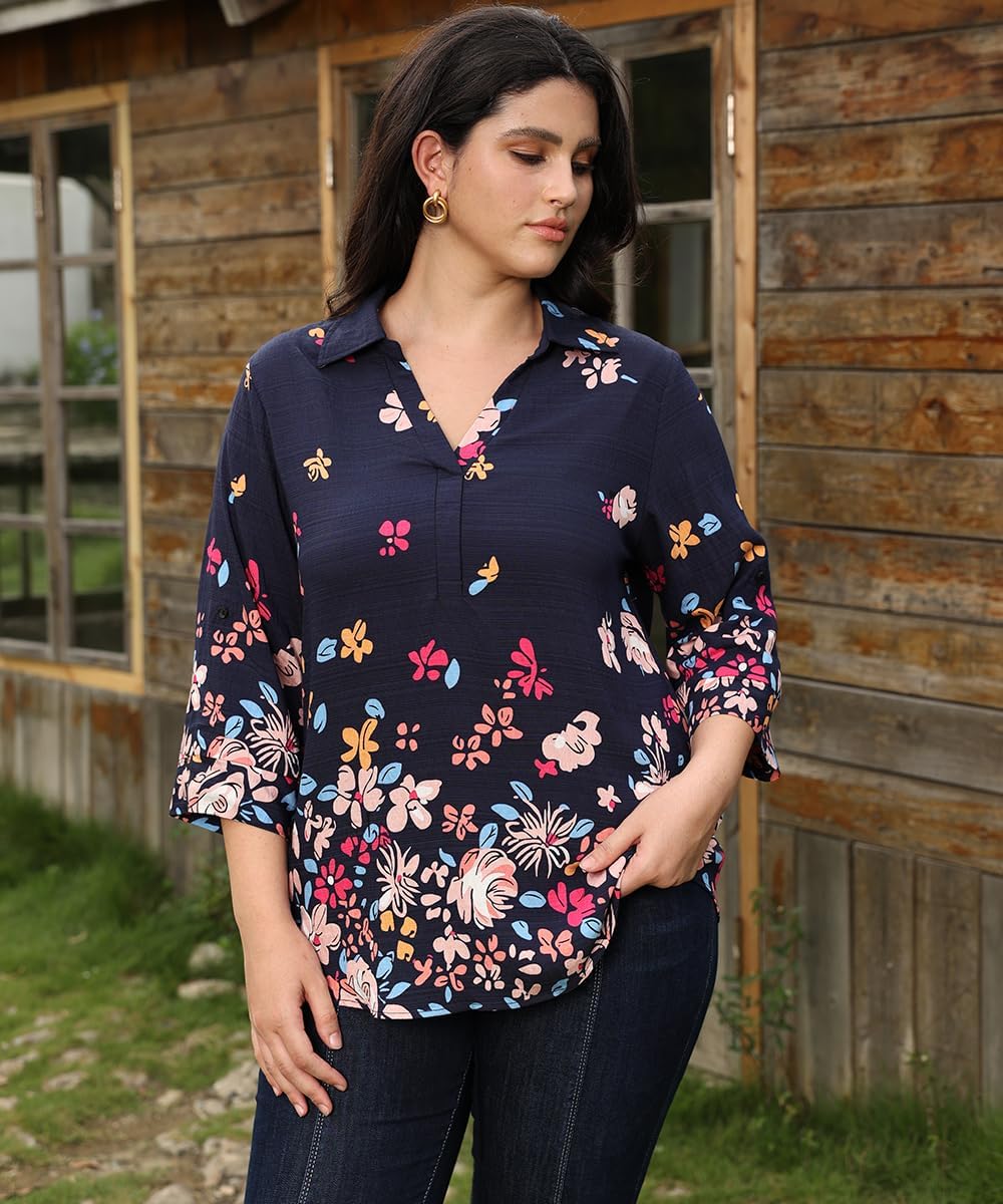 RITERA Women's Plus Size Tops Dressy Casual 3/4 Sleeve Business Work Blouses V Neck Flowy Tunics Shirts XL-5XL - Image 4