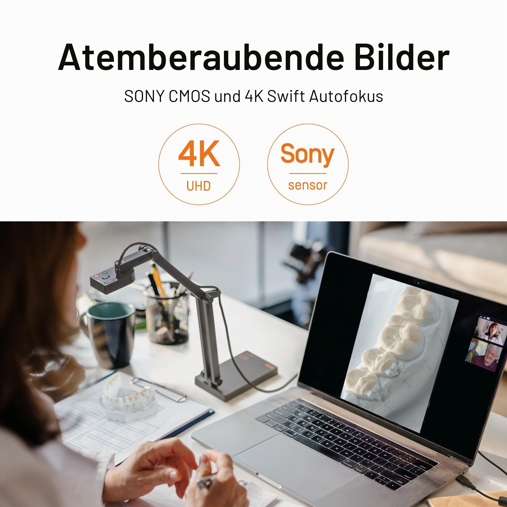 Ipevo V4K PRO 120 4K USB-Dokumentenkamera, 120-Grad-FOV-Objektiv, Sony CMOS-Sensor, schneller Autofokus, AI-Rauschunterdrückung, Webcam, USB-Plug-and-Play, Videokonferenzen, Streaming, Arbeit von zu