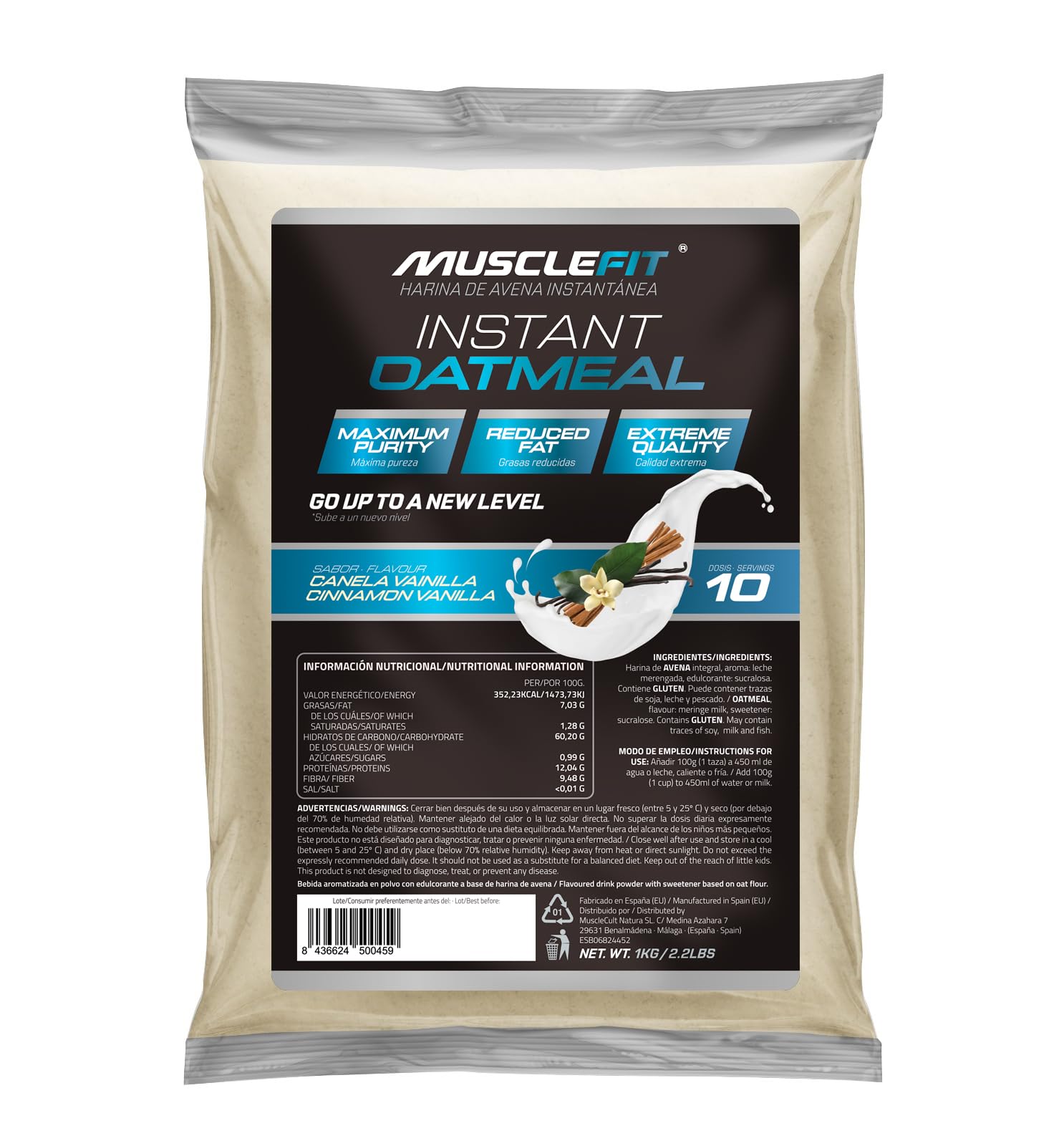 MuscleFit Harina de Avena Integral | 1kg de Avena Molida | Sabor Chocolate | Oatmeal | Bajo en grasas — view 10