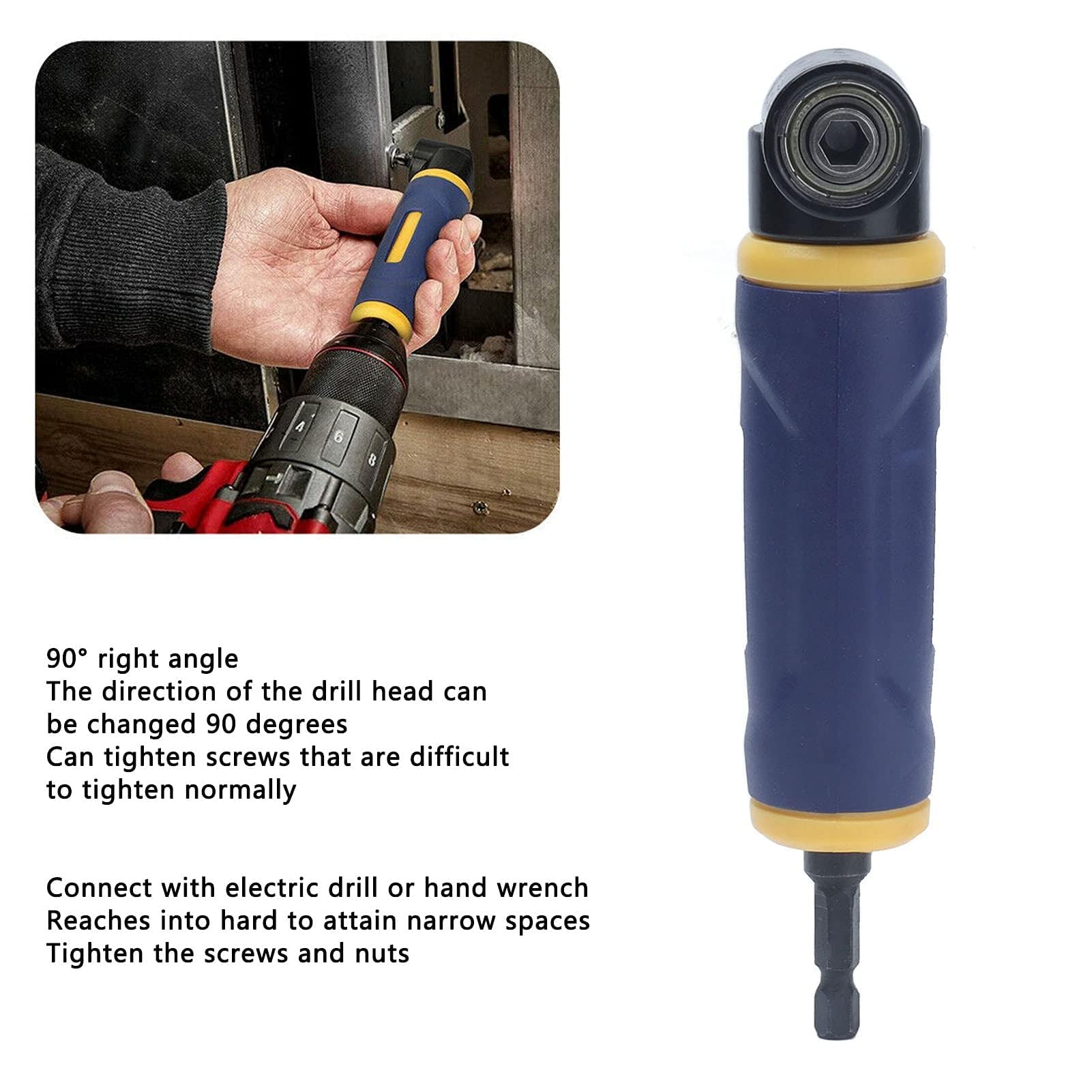 Adattatore per Trapano Ad Angolo Retto Dispositivo Angolare per Punta 90 Gradi Driver di Estensione Giallo Blu con Impugnatura in ABS