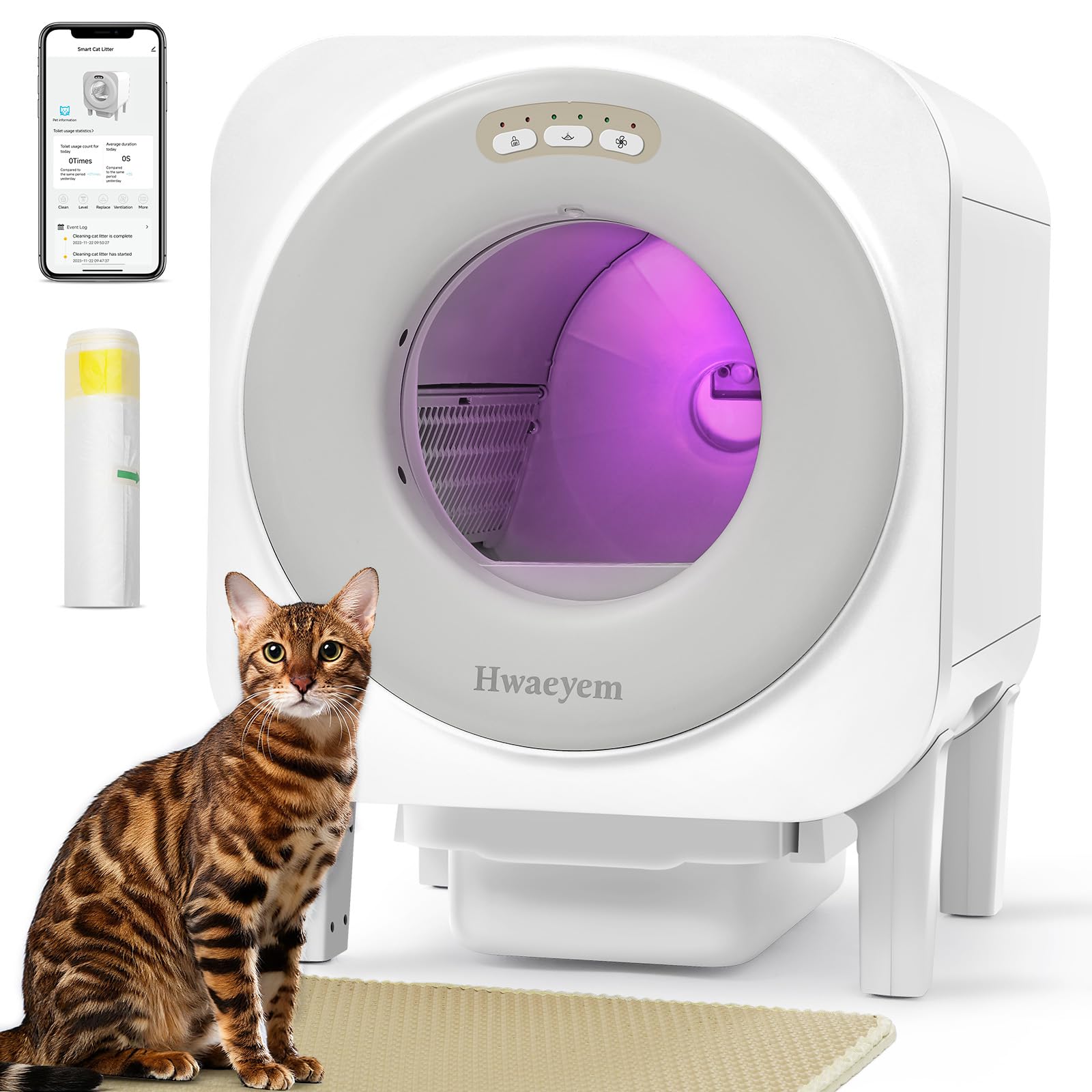 Self Cleaning Litter Box, 68L Large Capacity Automatic Cat Litter Box Self Cleaning for Multiple Cats, Automatic Litterbox with App Control Safety Protection Odor Removal