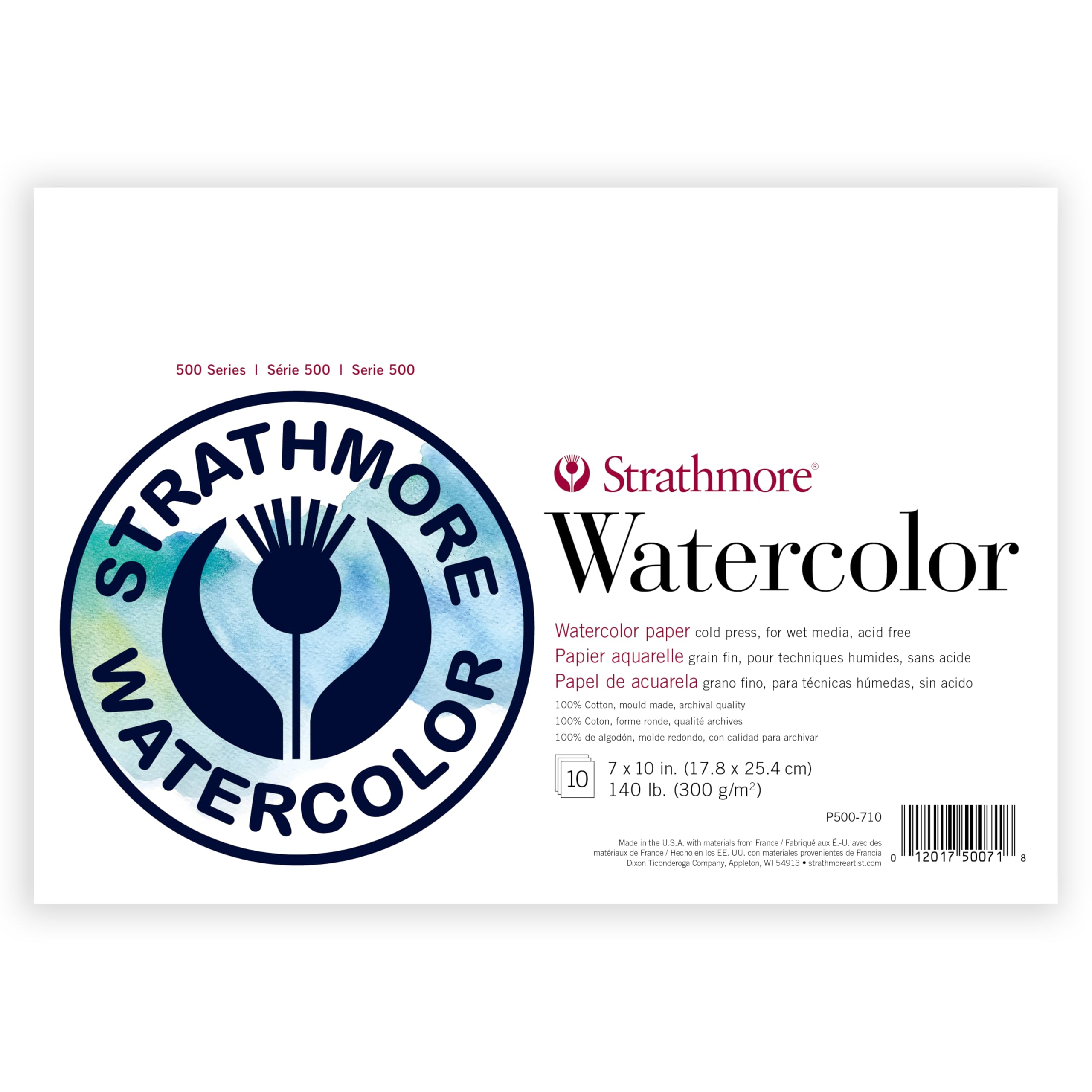 500 Series Watercolor Paper Pad, Heavyweight Cold Press Surface, Foldover Binding, 10 She…