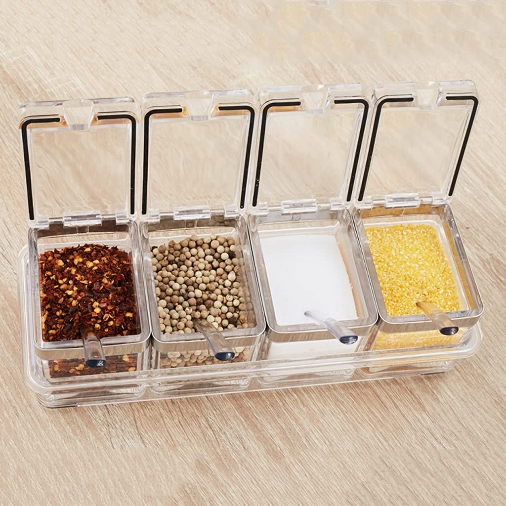 Portaspezie per lattine per condimenti Scatola Trasparente per condimenti, 4 Pezzi Contenitore Trasparente per condimenti per ampolle per spezie, Sale e Zucchero, Set di