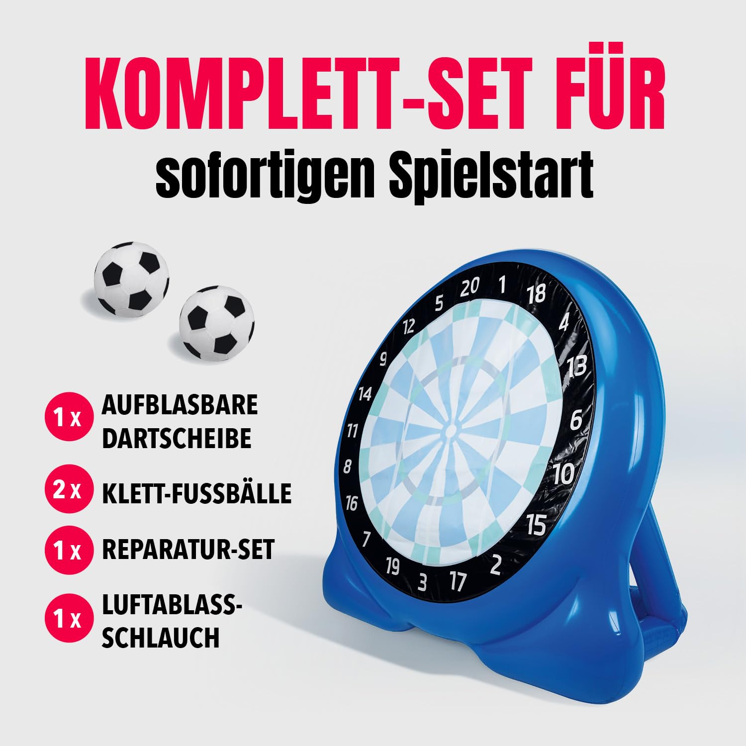 EASYmaxx Fussball Dart aufblasbar Outdoor Komplett-Set mit 2 Bällen, aufblasbare Dartscheibe Fußball mit 107 cm Trefferfläche | ab 6 Jahren | stabil mit Wasserkammer | für Garten, Unterwegs & Events