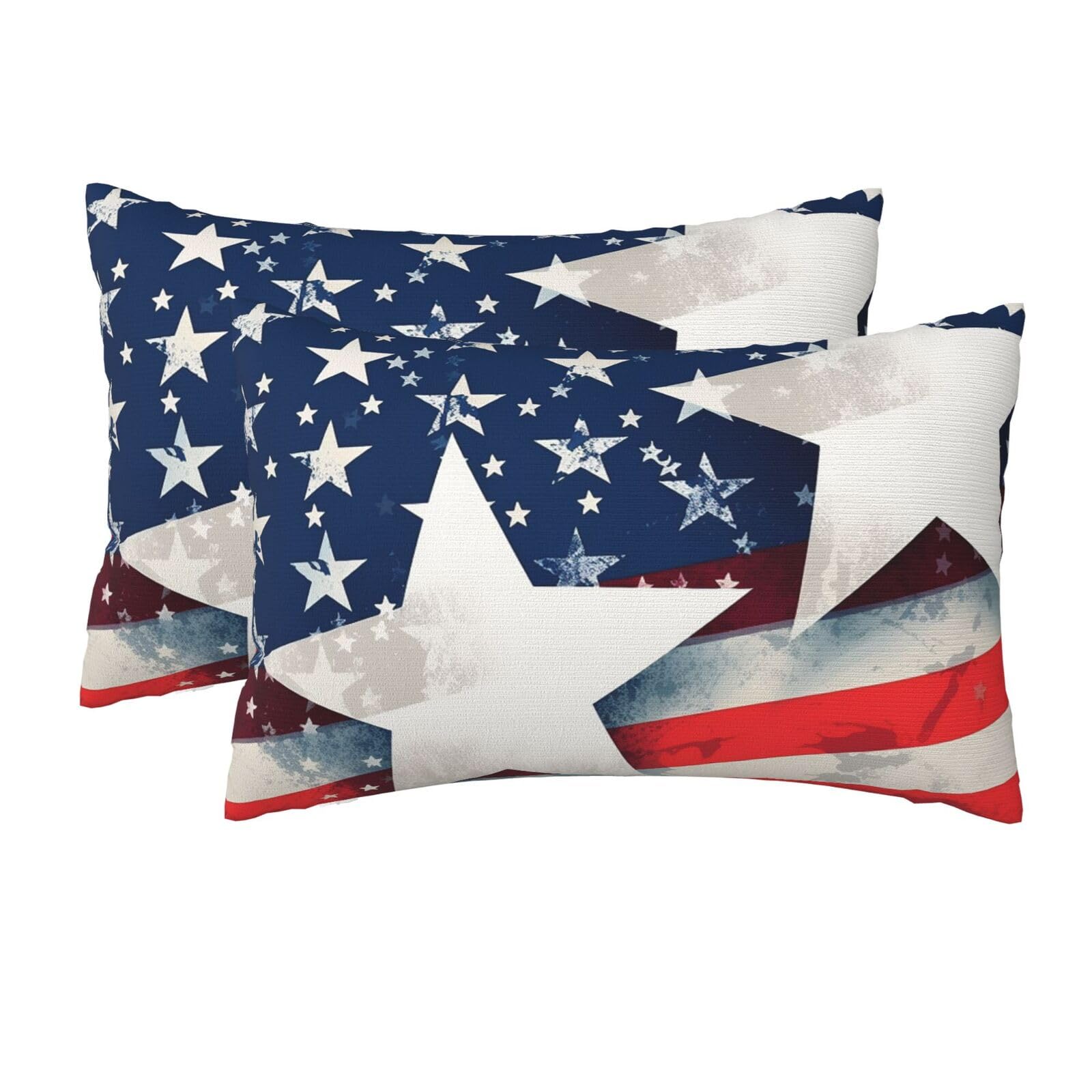 2 Pack Queen Size Pillow Cases for Hair and Skin Soft Breathable Pillow Case Covers with Hidden Zipper Stars and American Flag Pillowcase 20x30 Inches Pillow Cover for Sleeping Gift