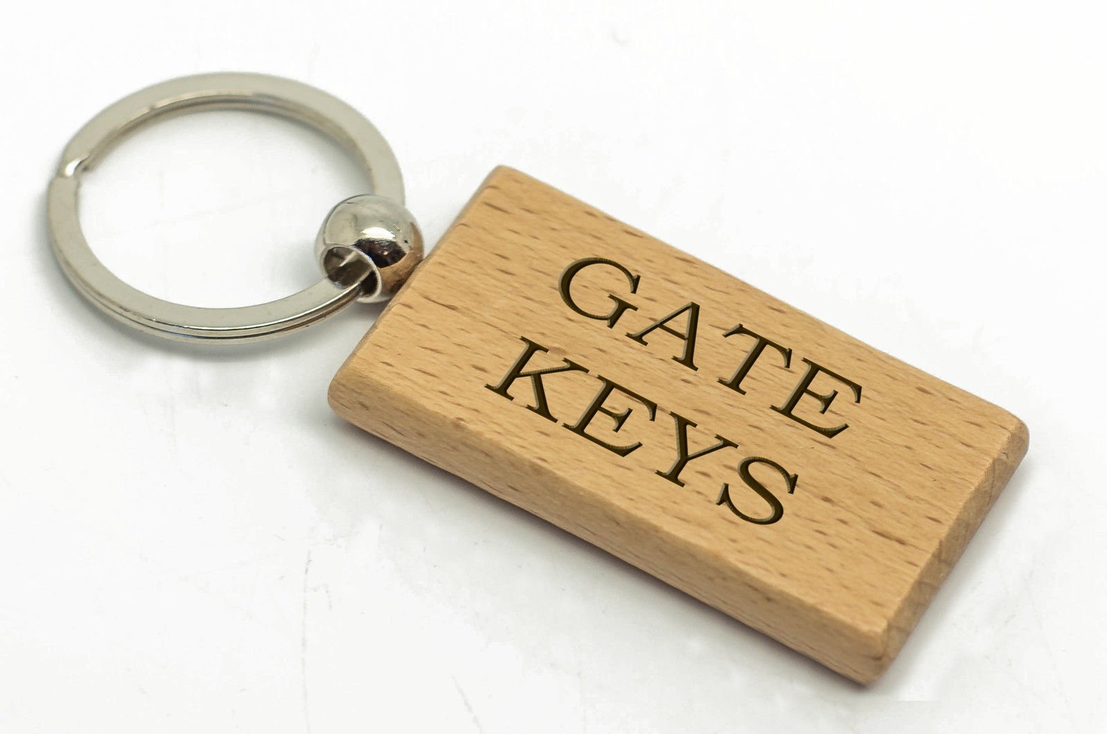 County Engraving Brown Gate Keys Rectangle Wooden Keyring