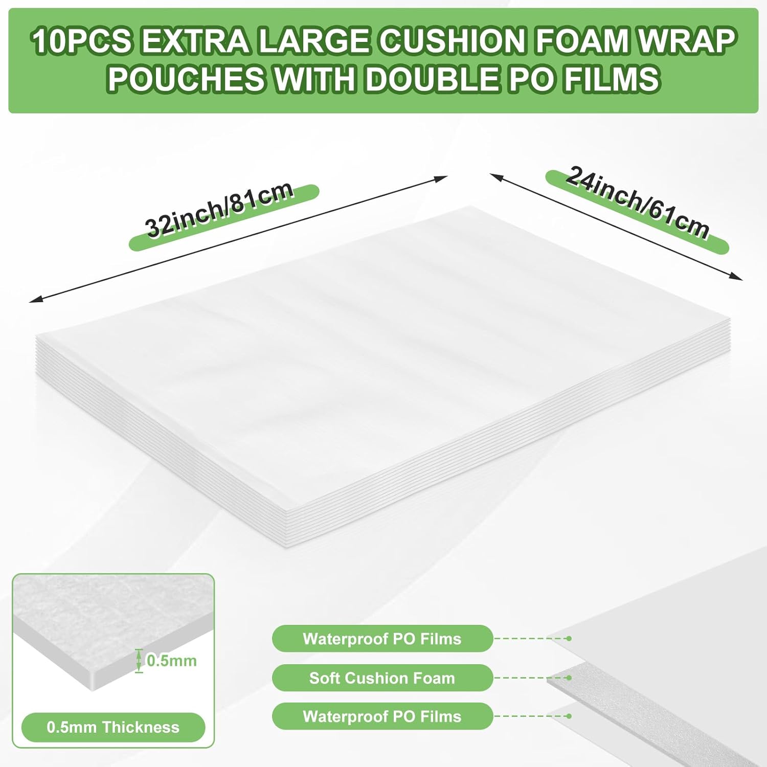 Dunzoom 10 Pcs 24 x 32 Inch Extra Large Foam Pouches, Cushion Foam Pouches for Moving, Moving Supplies Packing Wrap Bag for Large Dishes, Book, Photo Frame, Canvas Artwork and Fragile Items