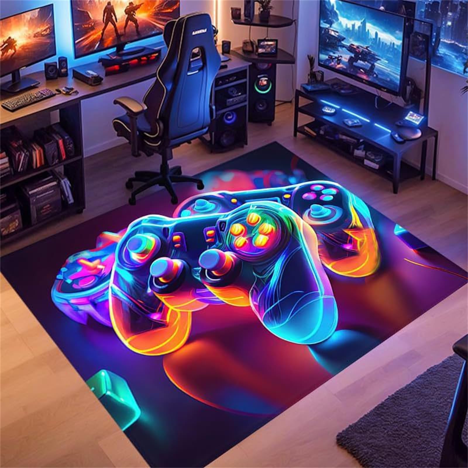 Wizualny 3D fajny styl świetlny dywany do gier – niezbędny dywan do pokoju młodzieżowego, pokoju e-sportowego, nowoczesny neonowy dywan do sypialni, pokoi gier (gra 2, 160 x 230 cm)