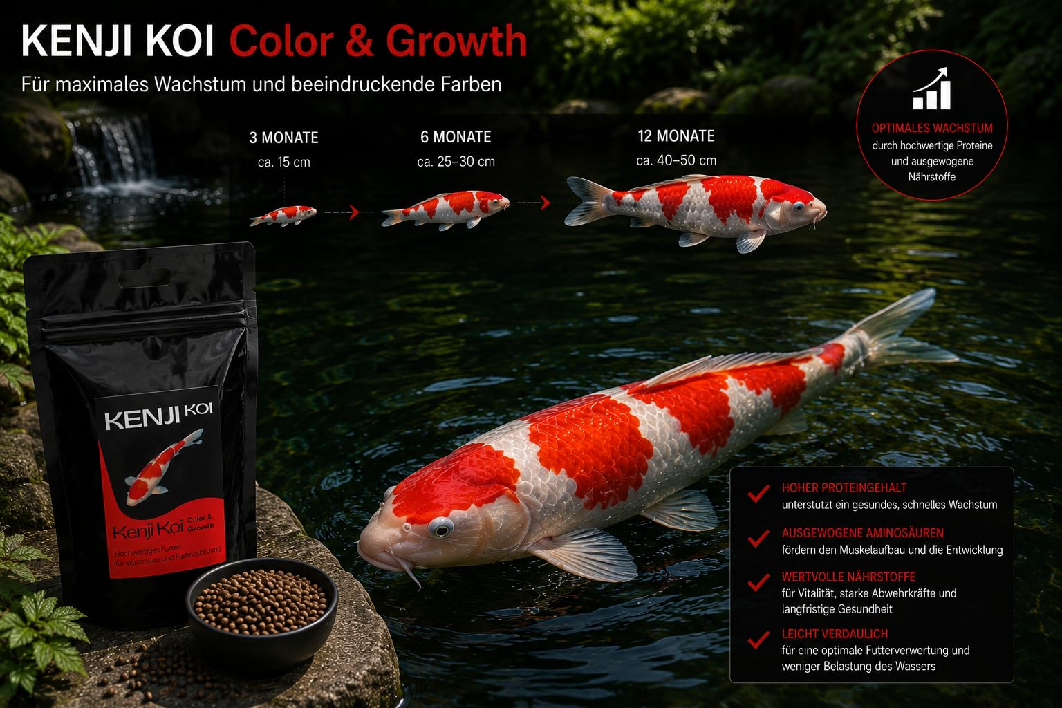 Color & Growth High Growth & Color Nourriture de croissance pour carpes koï et bassin 5 kg 3 mm Nourriture complète pour carpes koï