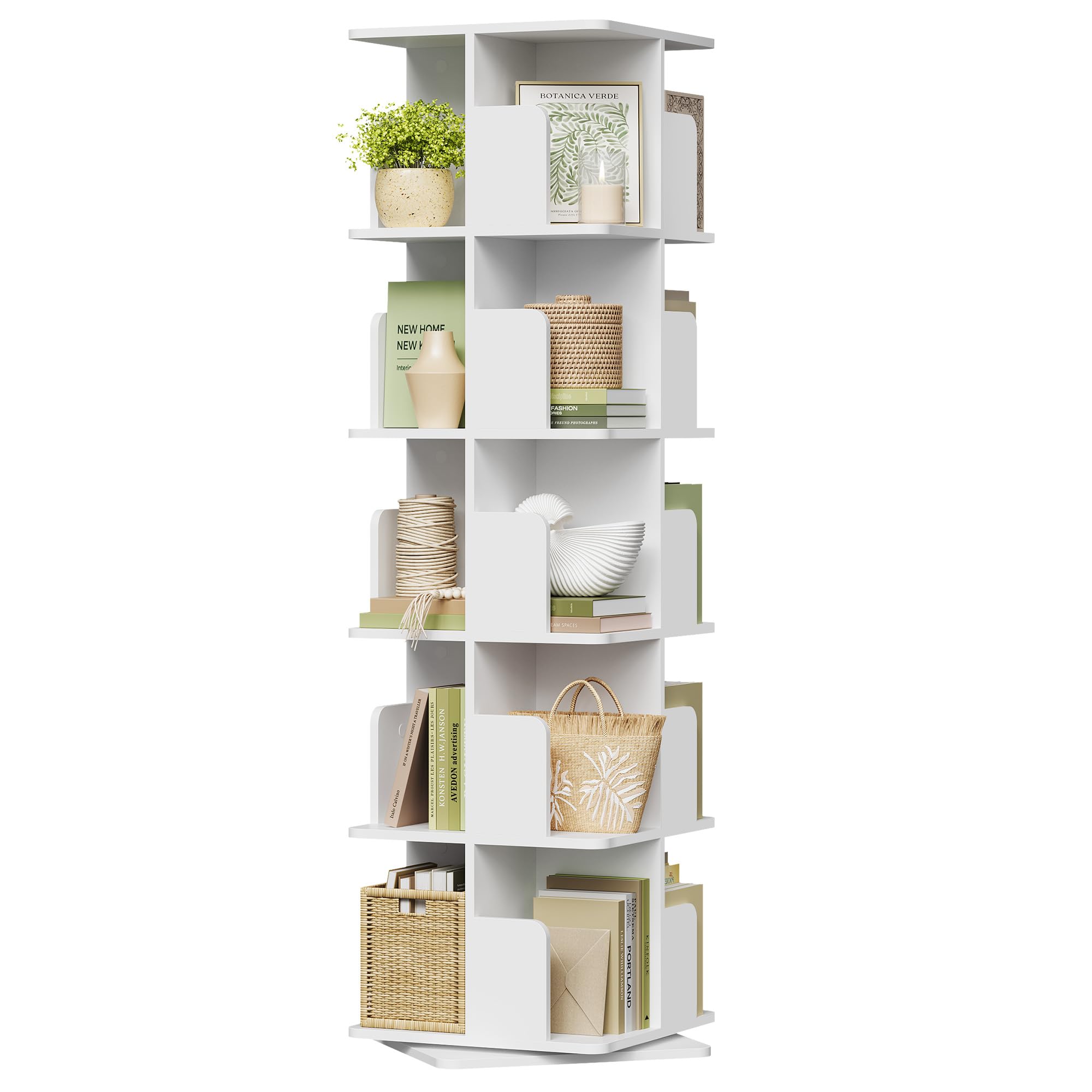 EUGAD Obrotowy regał na książki 5 poziomów 360° 40 x 155 x 40 cm biały