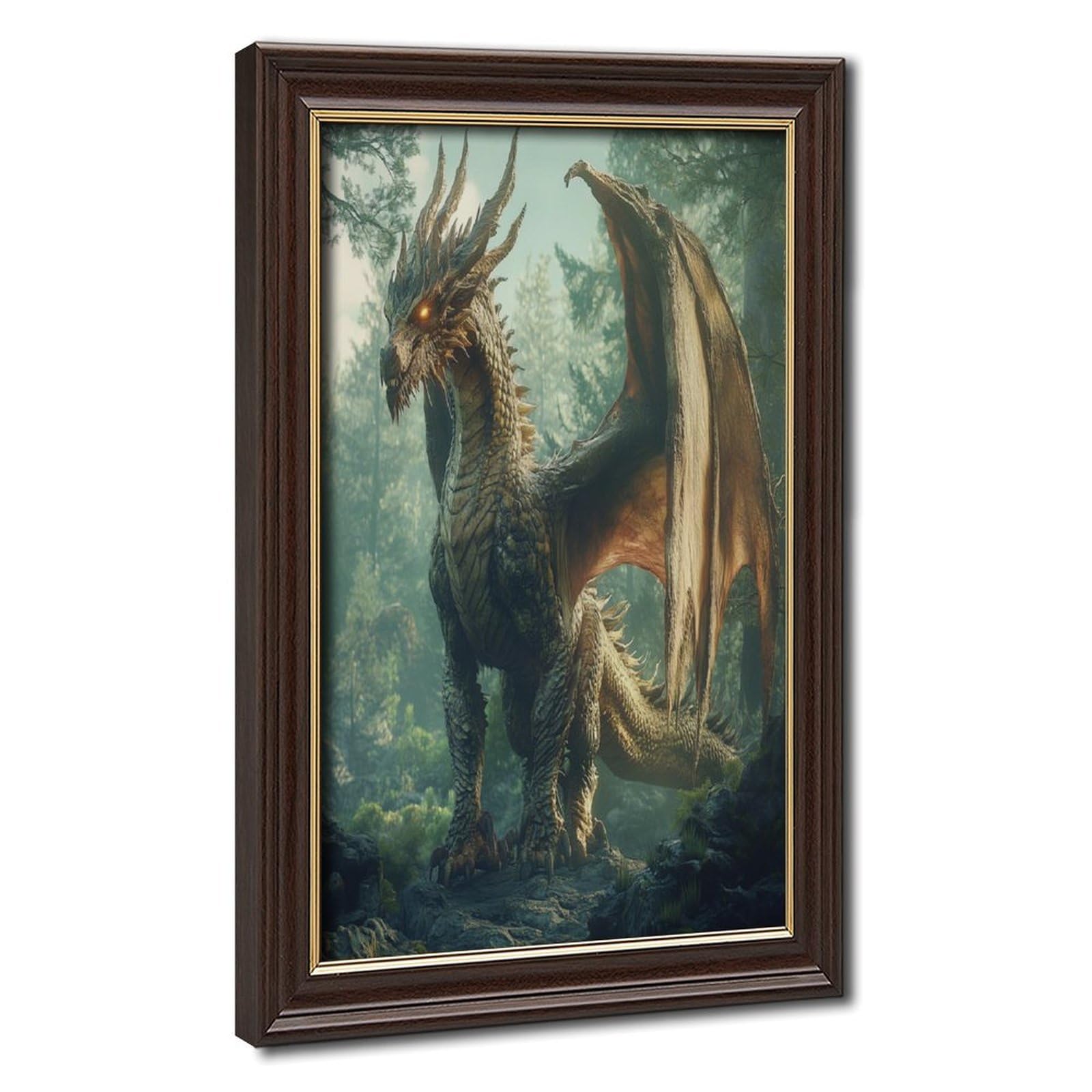 Bareronor Gold Dragon Fantasy Poster Canvas Poster Bedroom Decor Landscape Office Room Decor Gift 24" L X 36" W